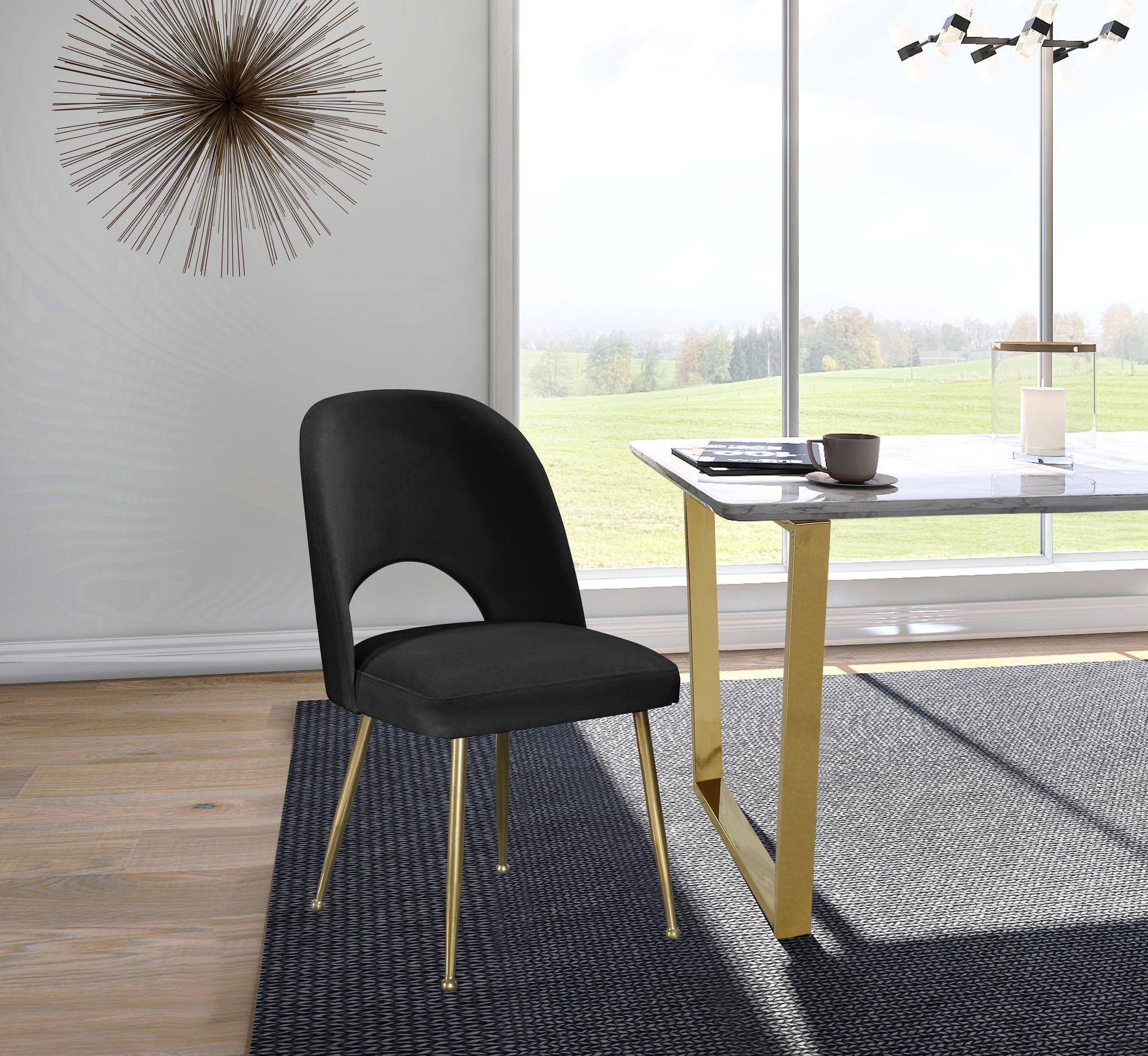 Logan Velvet Dining Chair with Brushed Gold Ball Leg Design