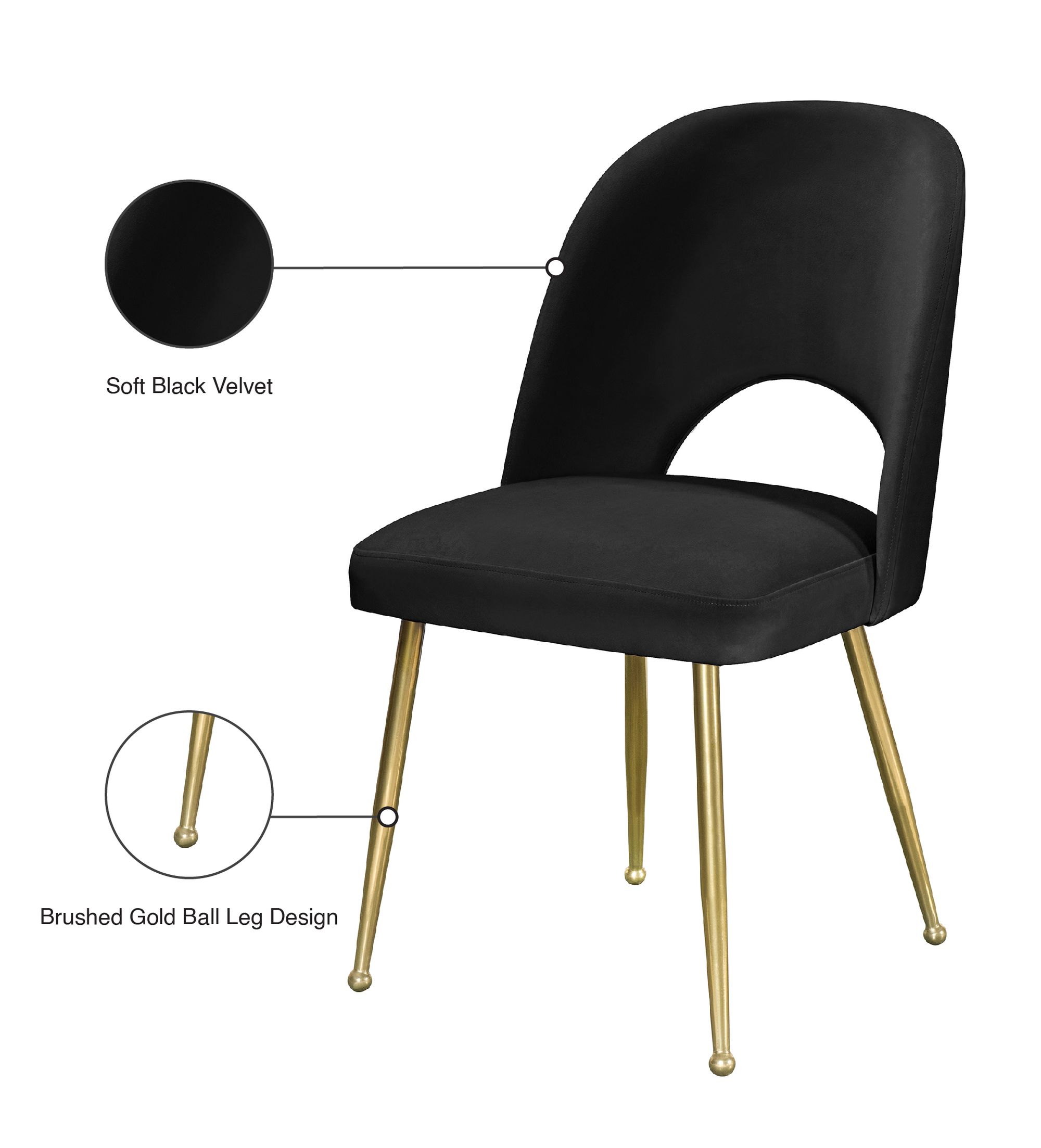 Logan Velvet Dining Chair with Brushed Gold Ball Leg Design