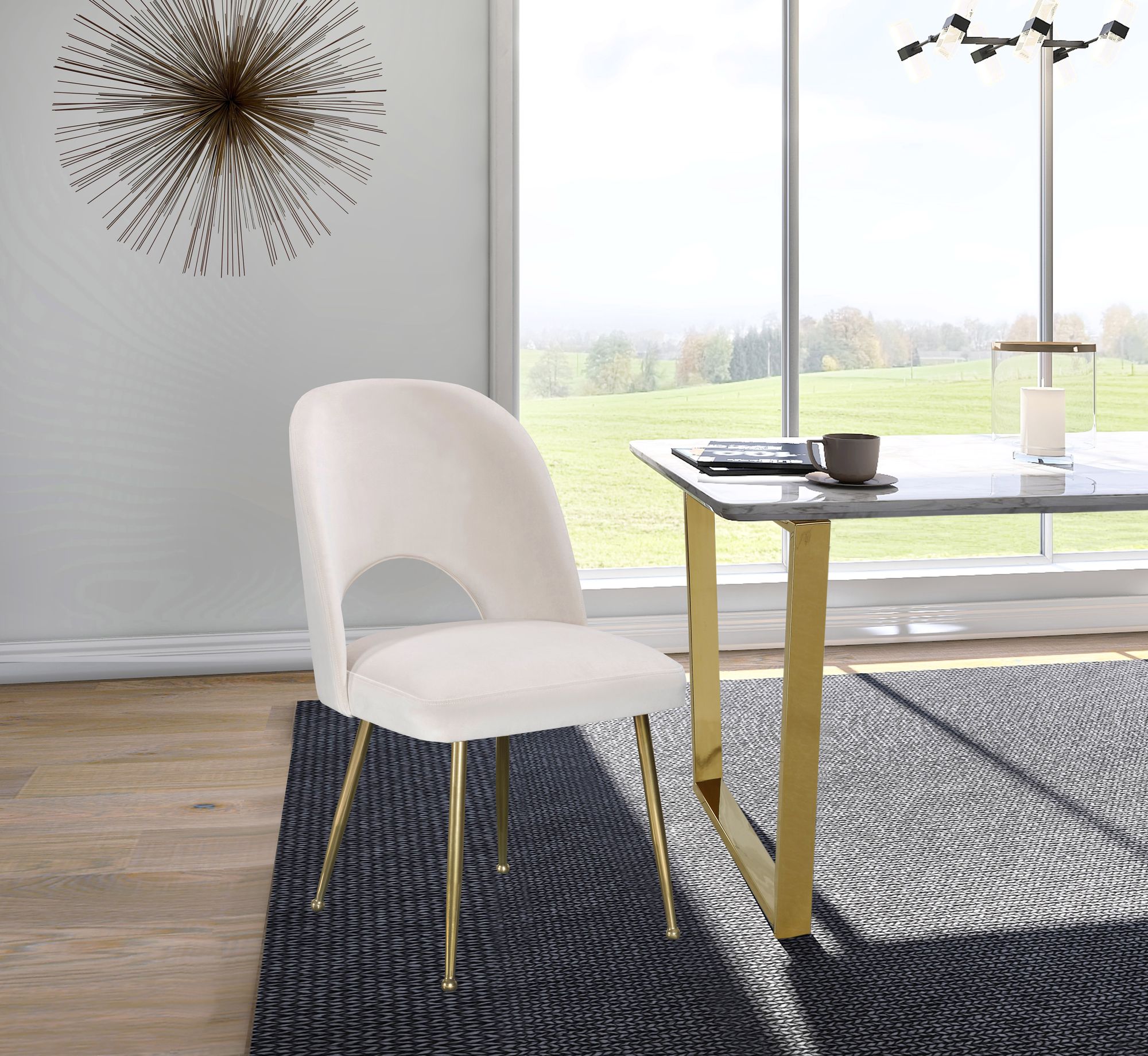 Logan Velvet Dining Chair with Brushed Gold Ball Leg Design