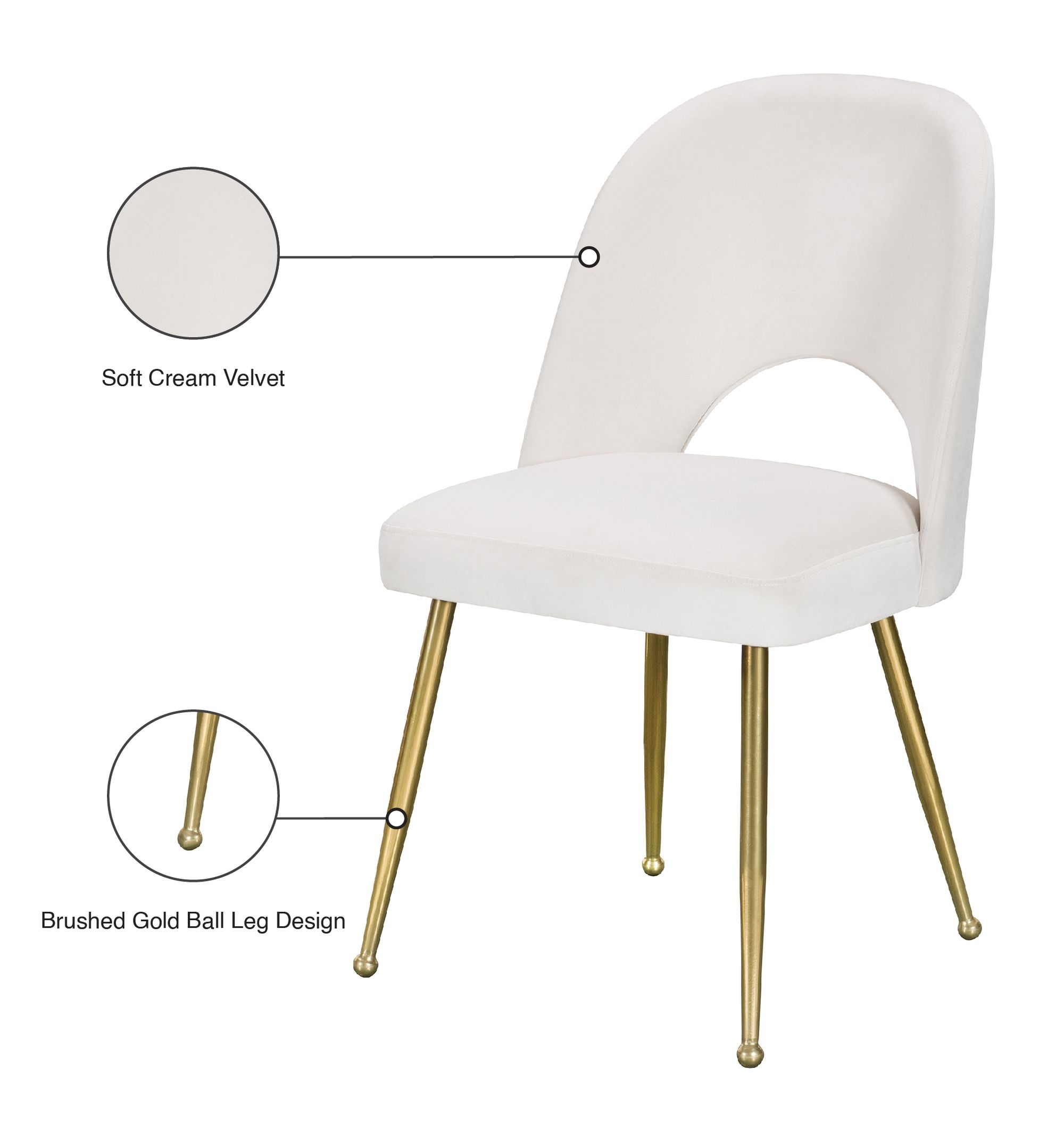 Logan Velvet Dining Chair with Brushed Gold Ball Leg Design