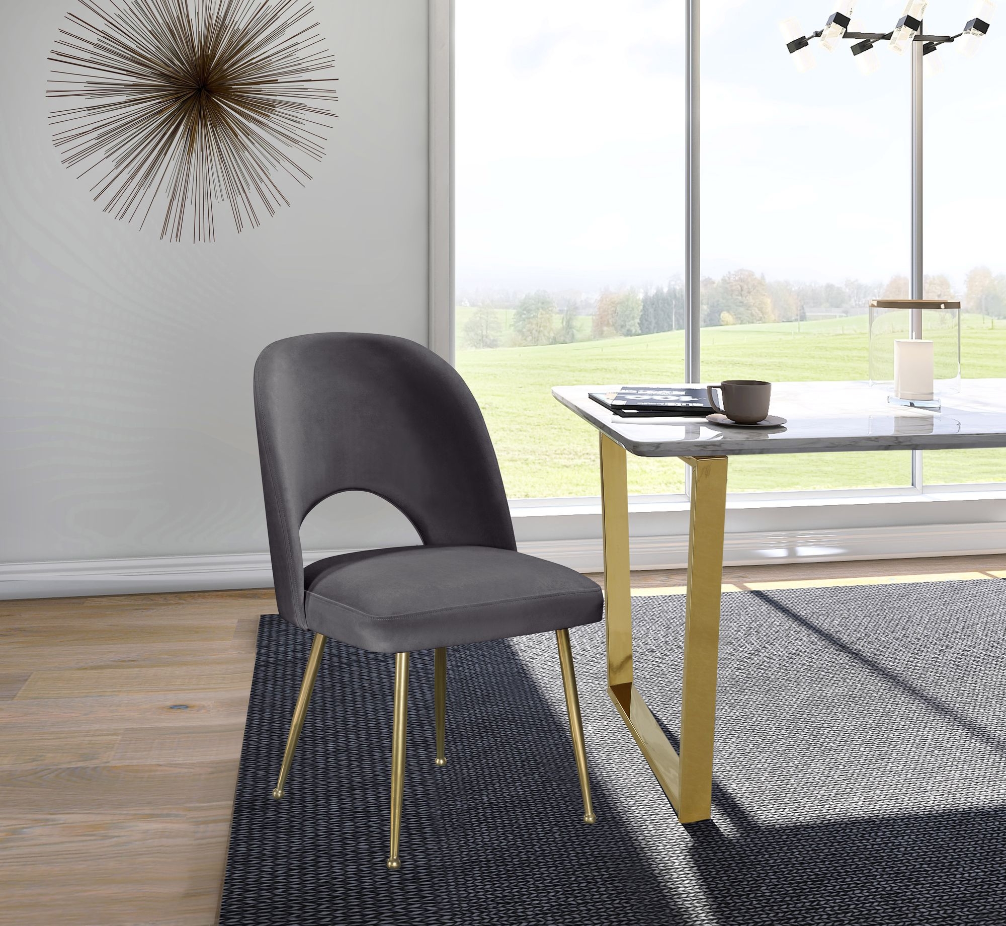 Logan Velvet Dining Chair with Brushed Gold Ball Leg Design
