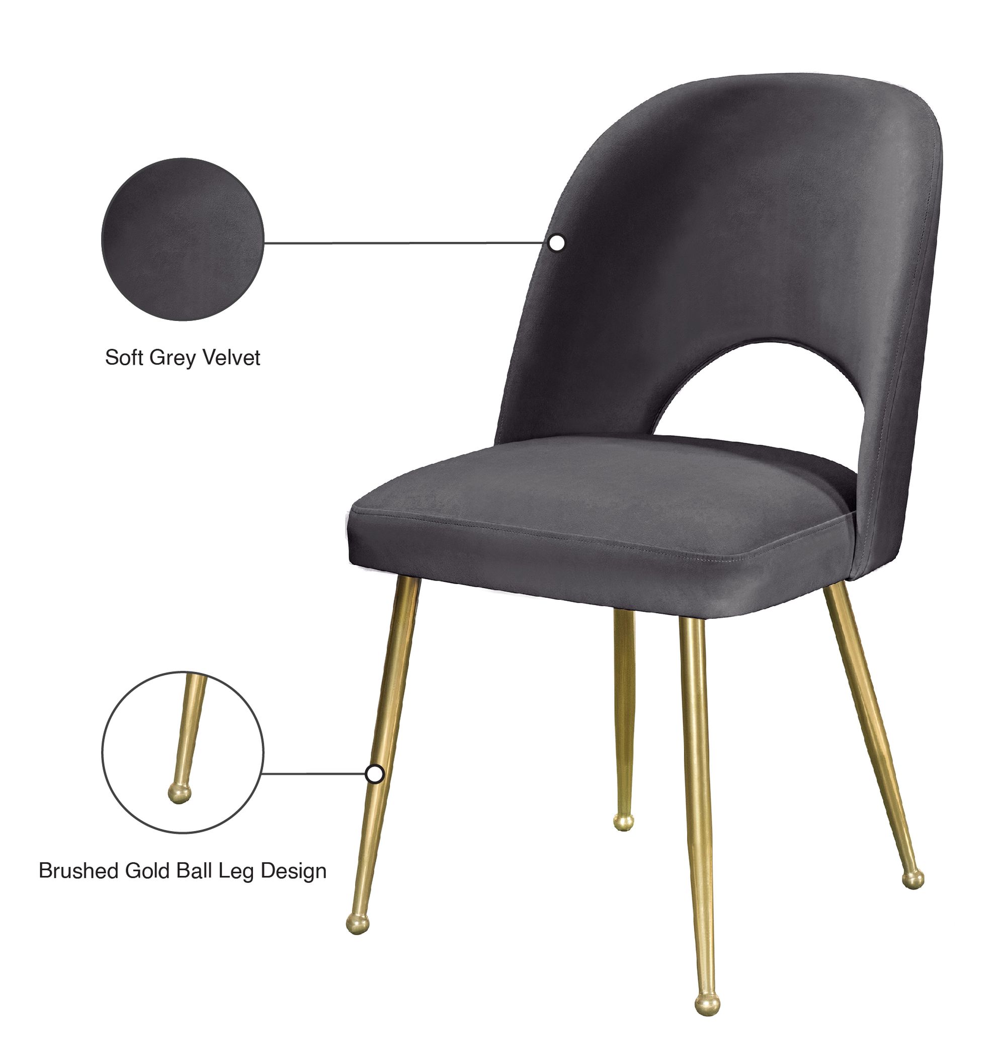Logan Velvet Dining Chair with Brushed Gold Ball Leg Design