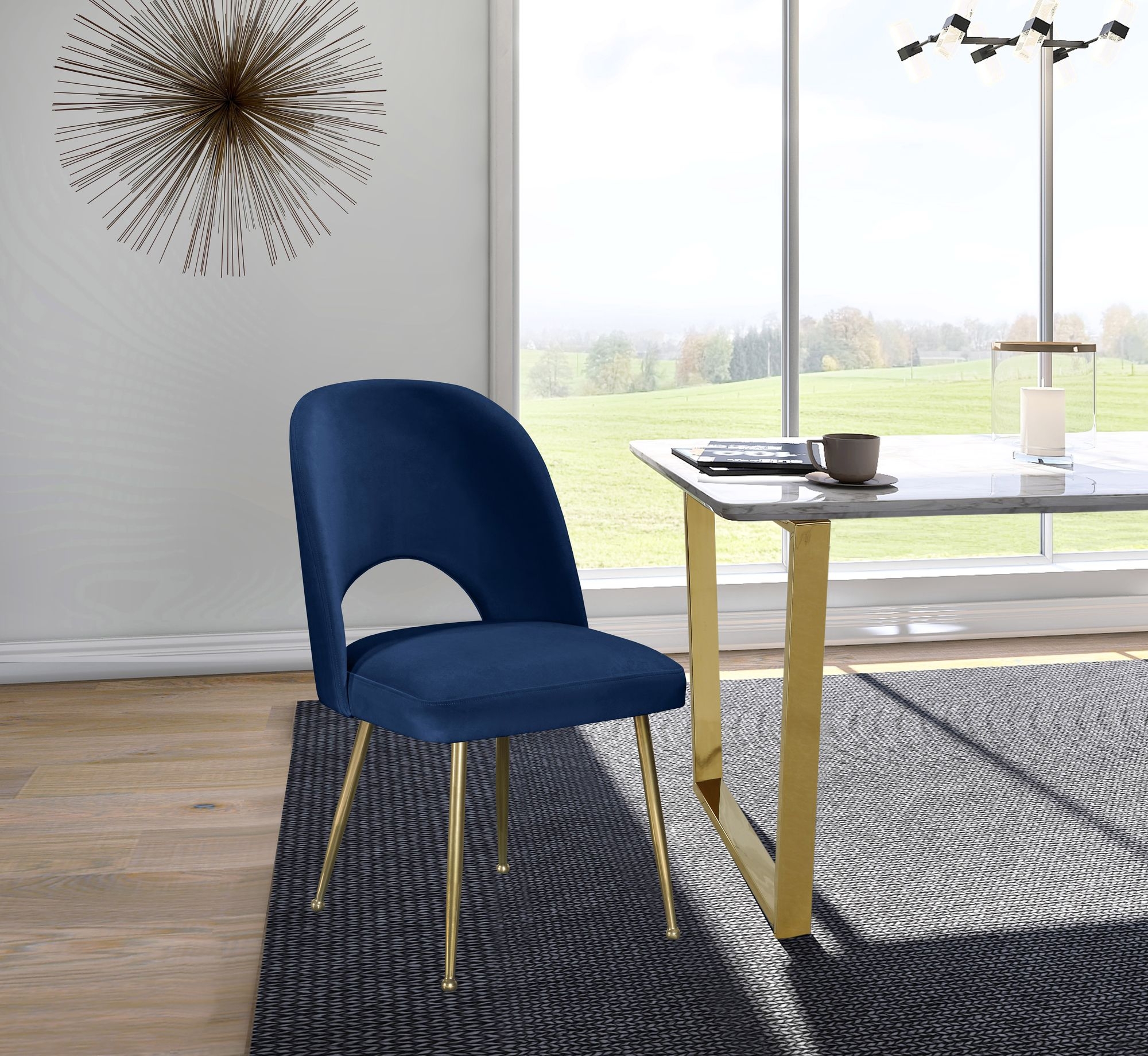 Logan Velvet Dining Chair with Brushed Gold Ball Leg Design