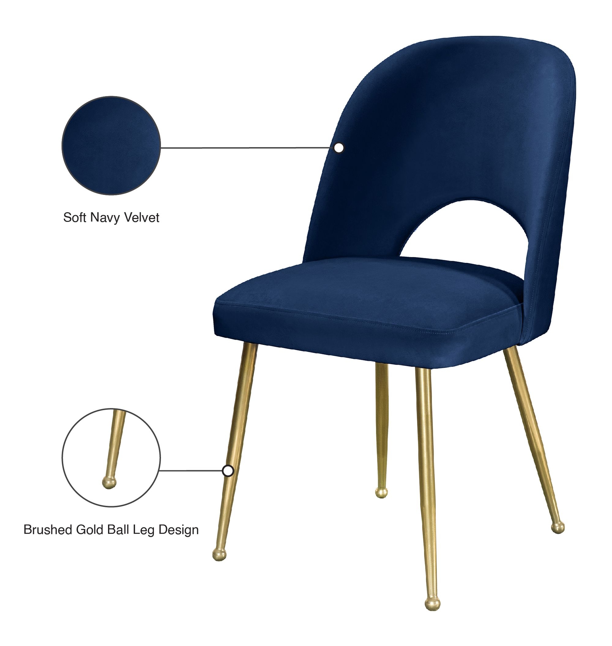 Logan Velvet Dining Chair with Brushed Gold Ball Leg Design