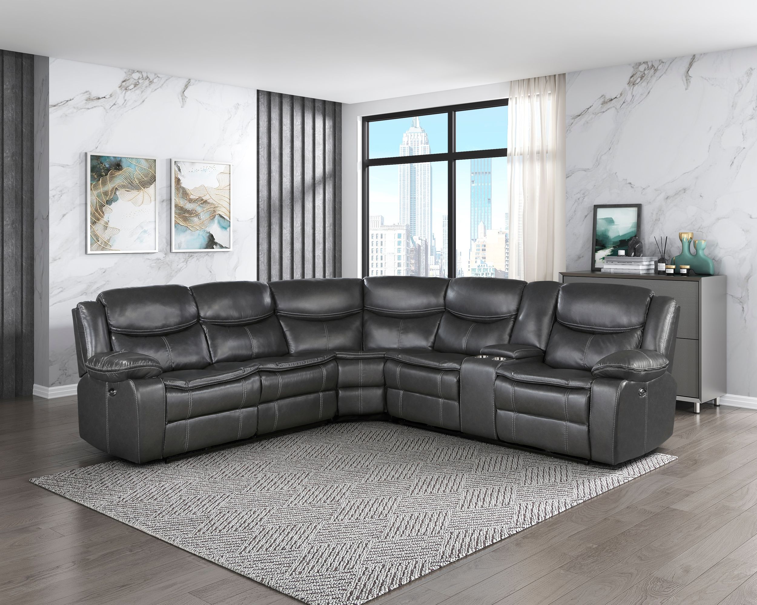 Fargo Faux Leather 3‑Piece Power Reclining Sectional with Right Console
