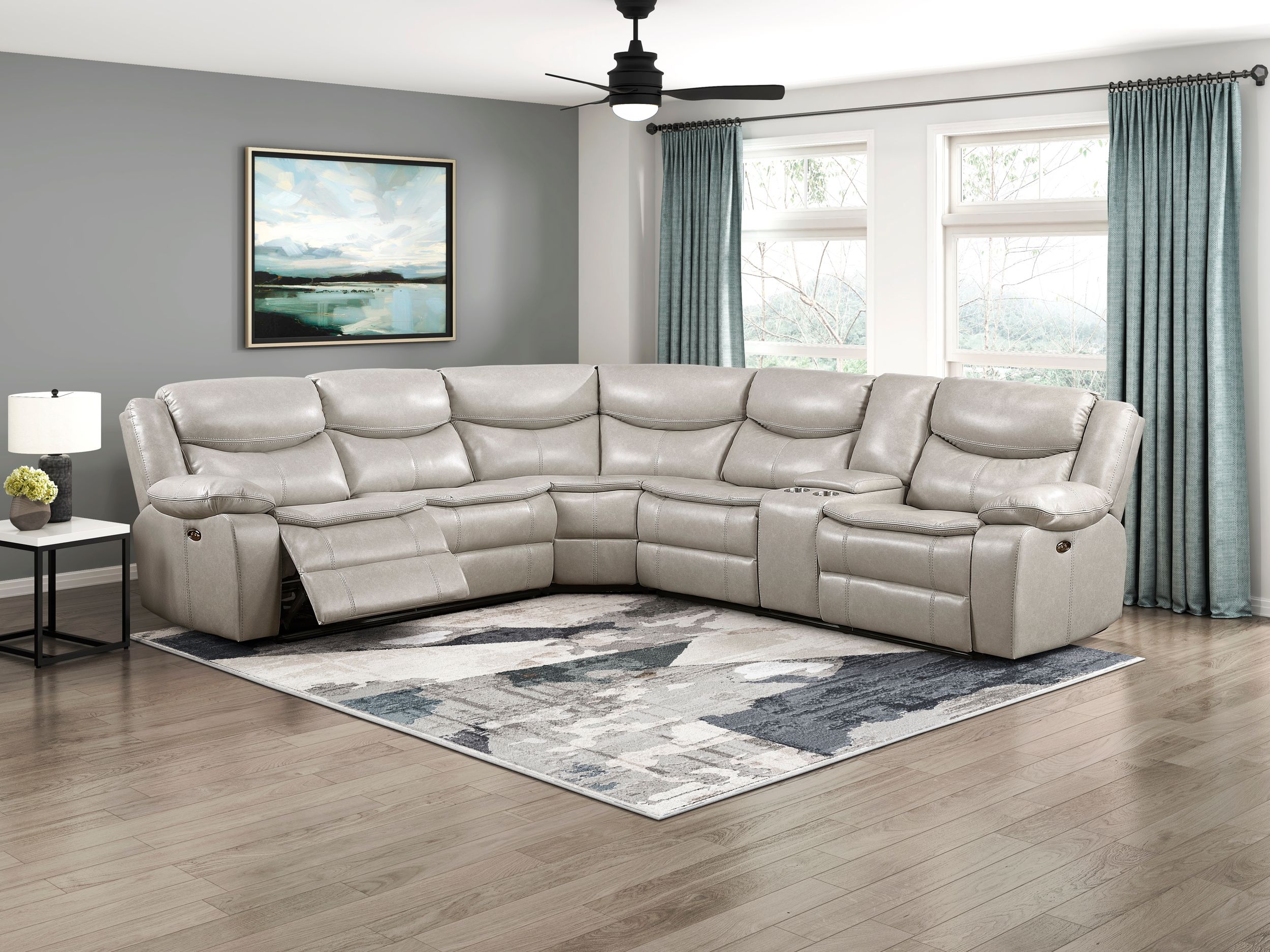 Fargo Faux Leather 3‑Piece Power Reclining Sectional with Right Console
