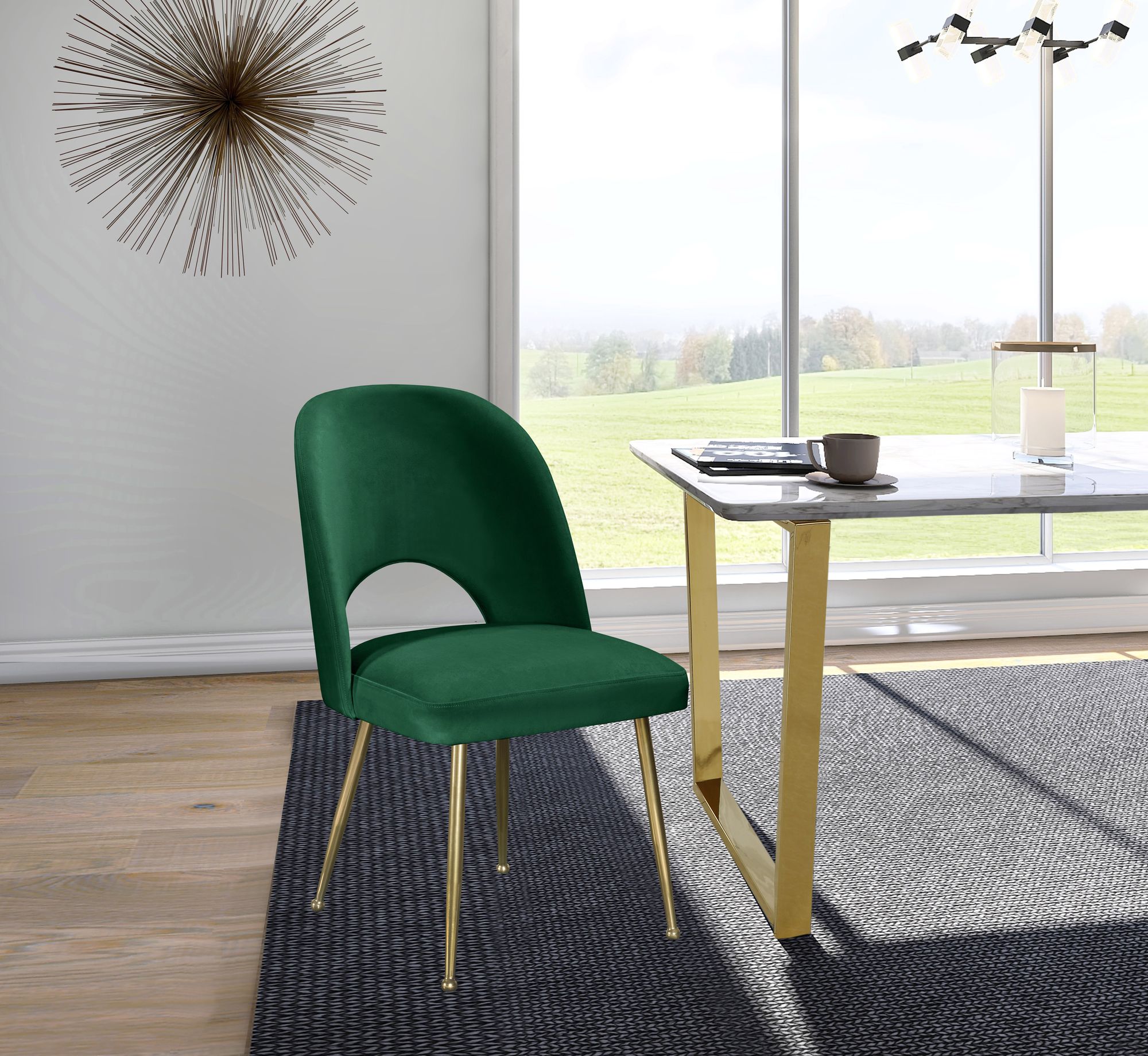 Logan Velvet Dining Chair with Brushed Gold Ball Leg Design