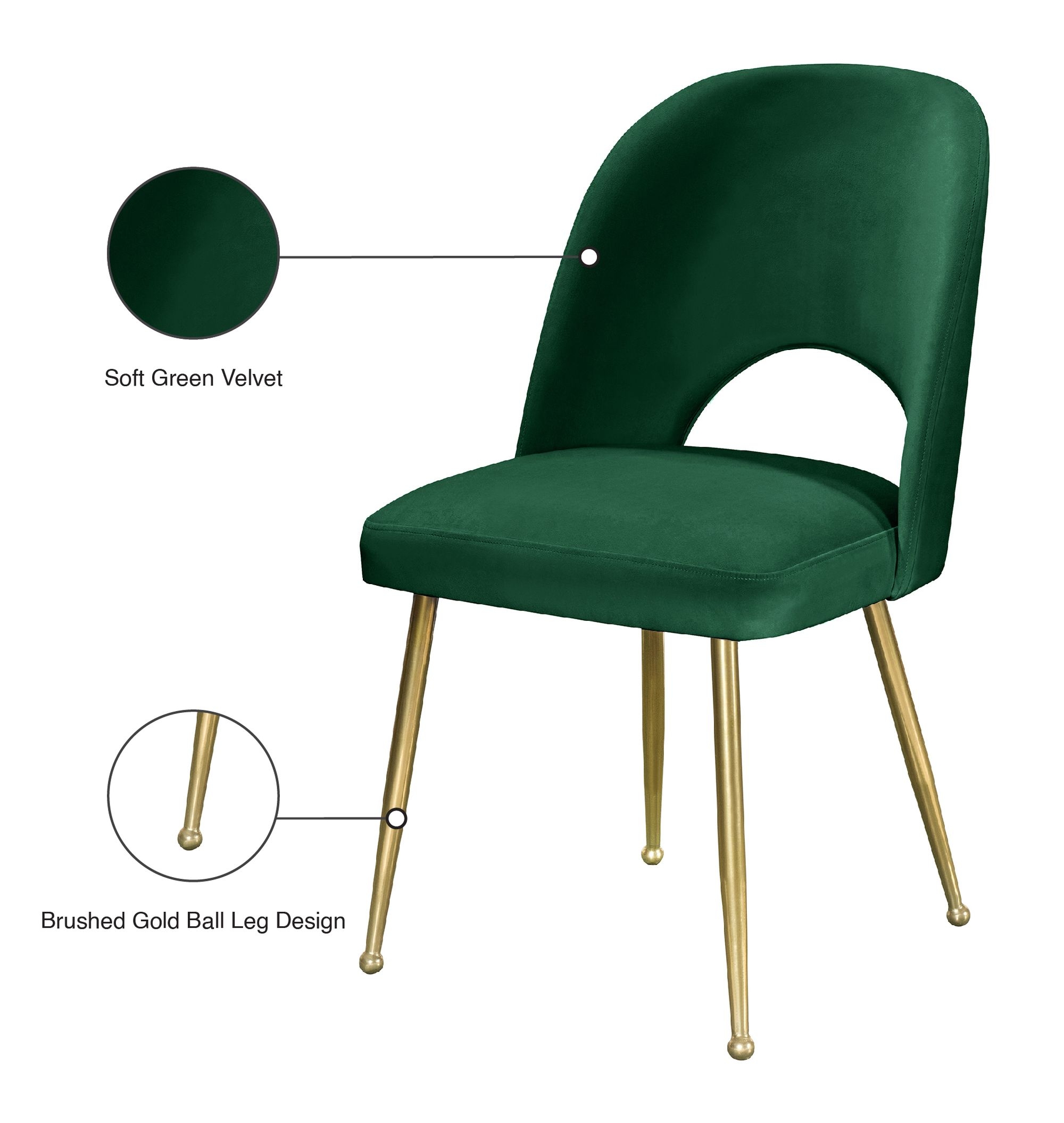 Logan Velvet Dining Chair with Brushed Gold Ball Leg Design