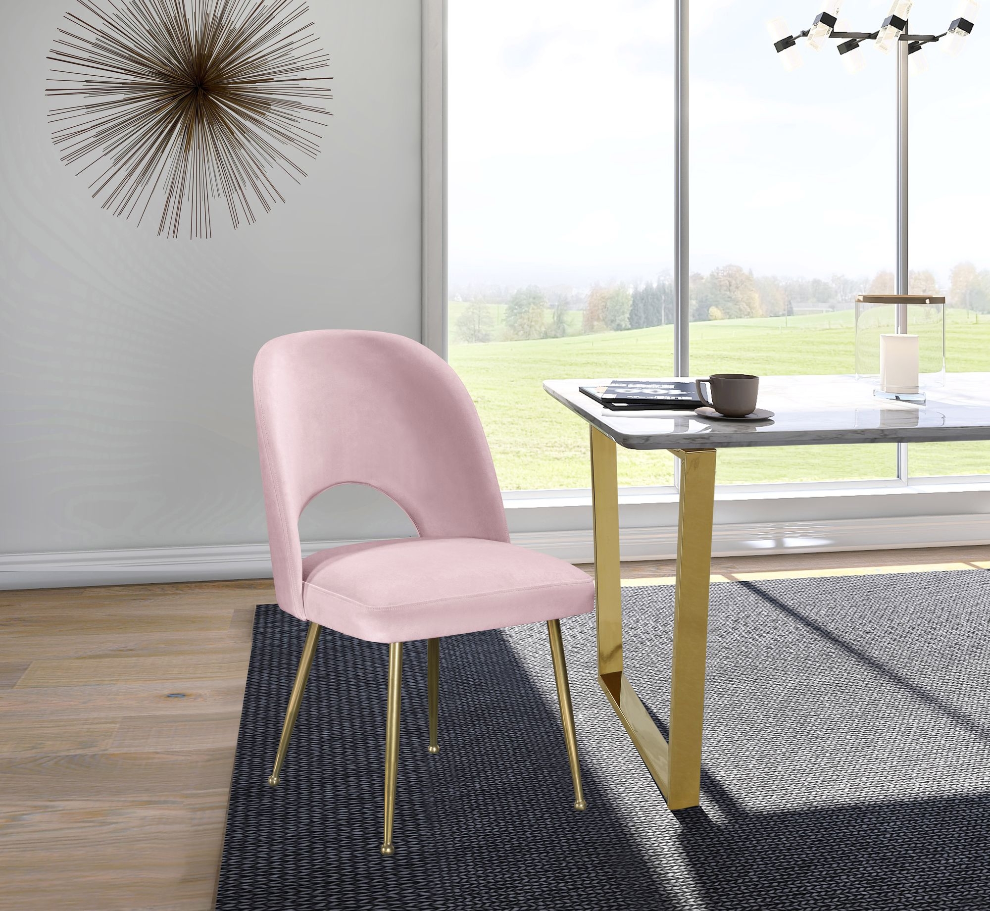 Logan Velvet Dining Chair with Brushed Gold Ball Leg Design