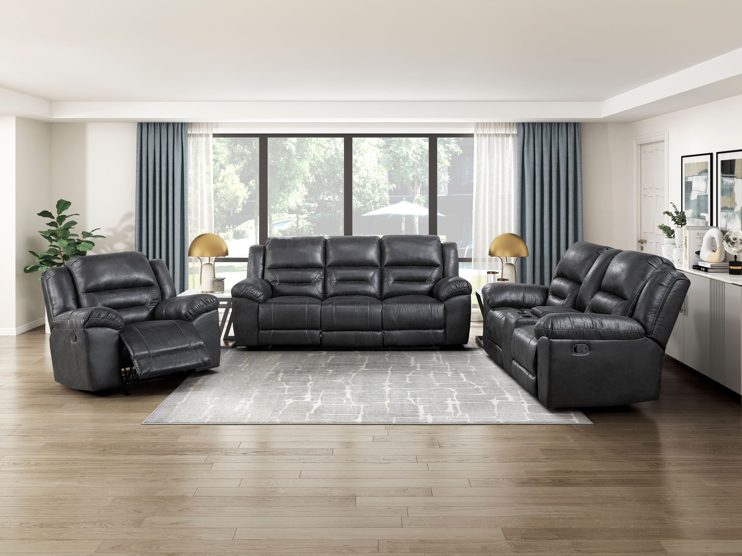 Hazen Microfiber Double Reclining Living Room Set