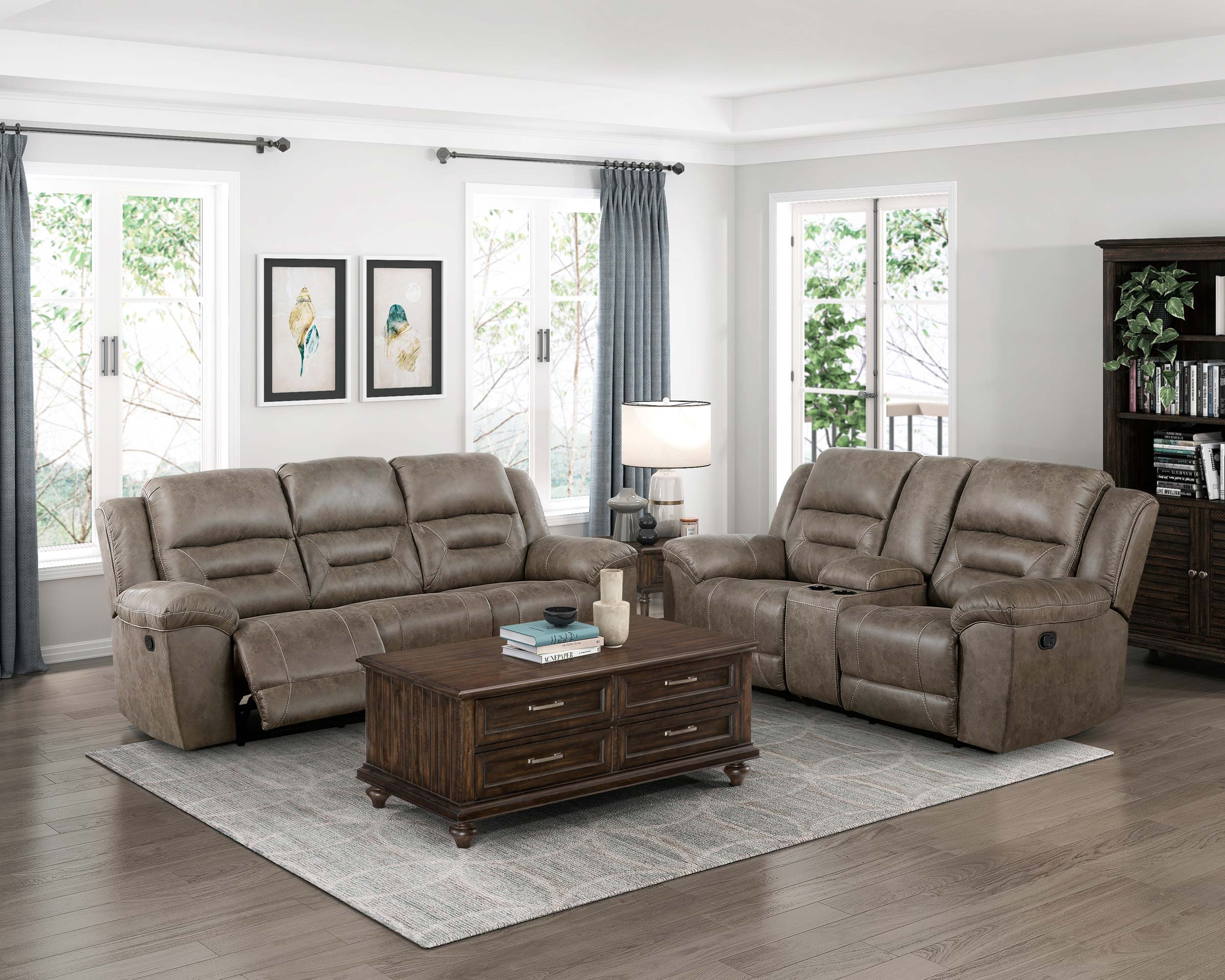 Hazen Microfiber Double Reclining Living Room Set