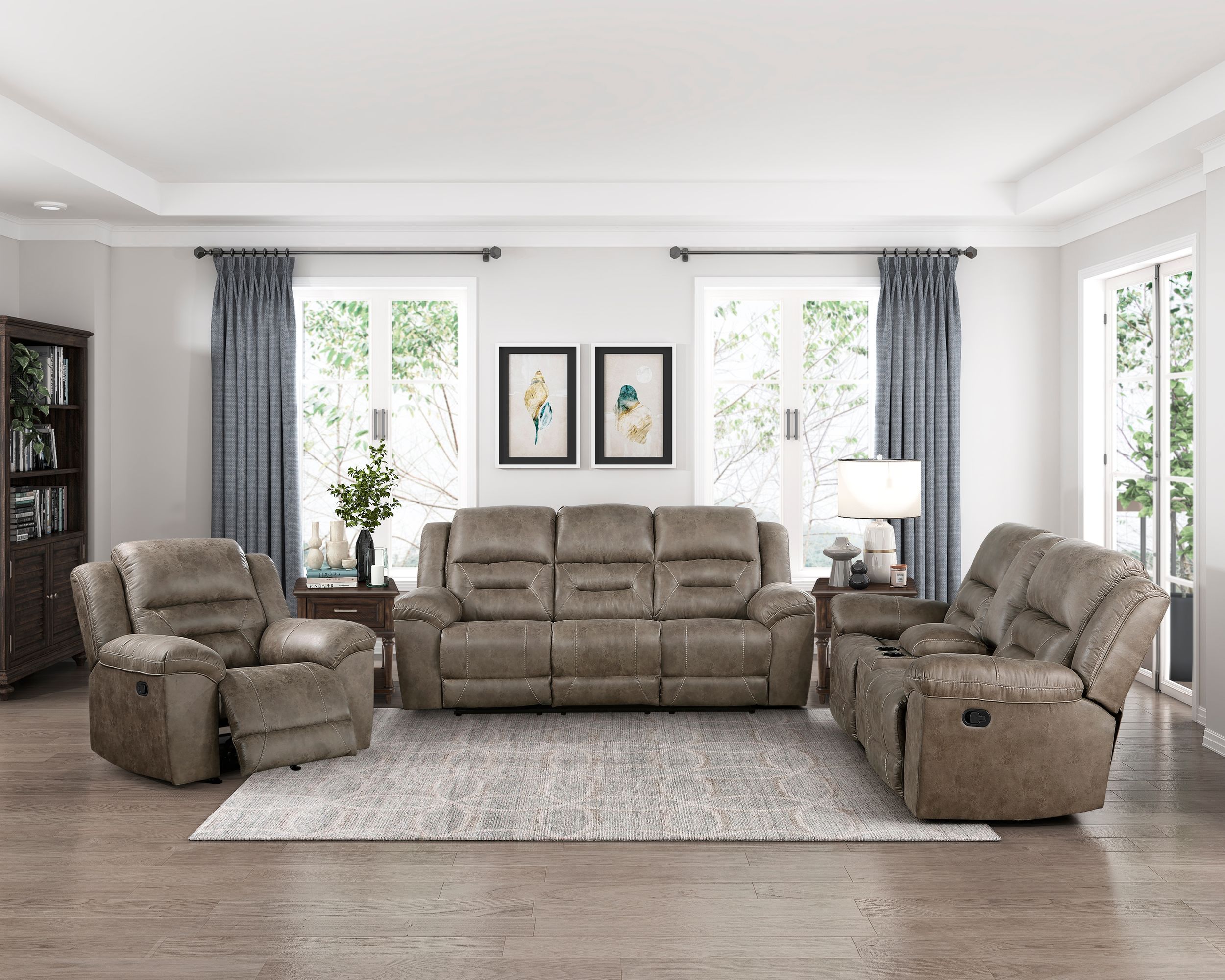 Hazen Microfiber Double Reclining Living Room Set