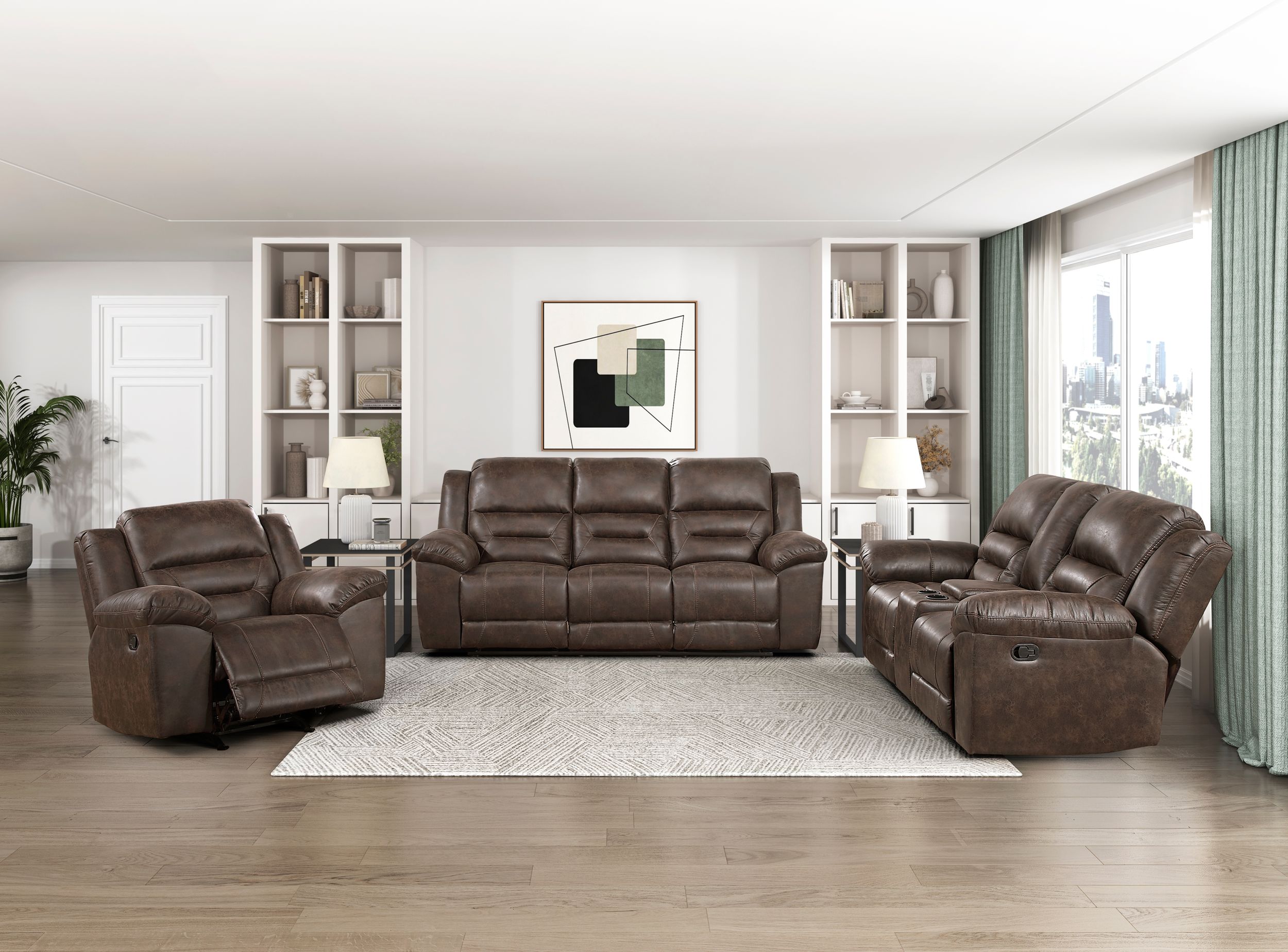 Hazen Microfiber Double Reclining Living Room Set