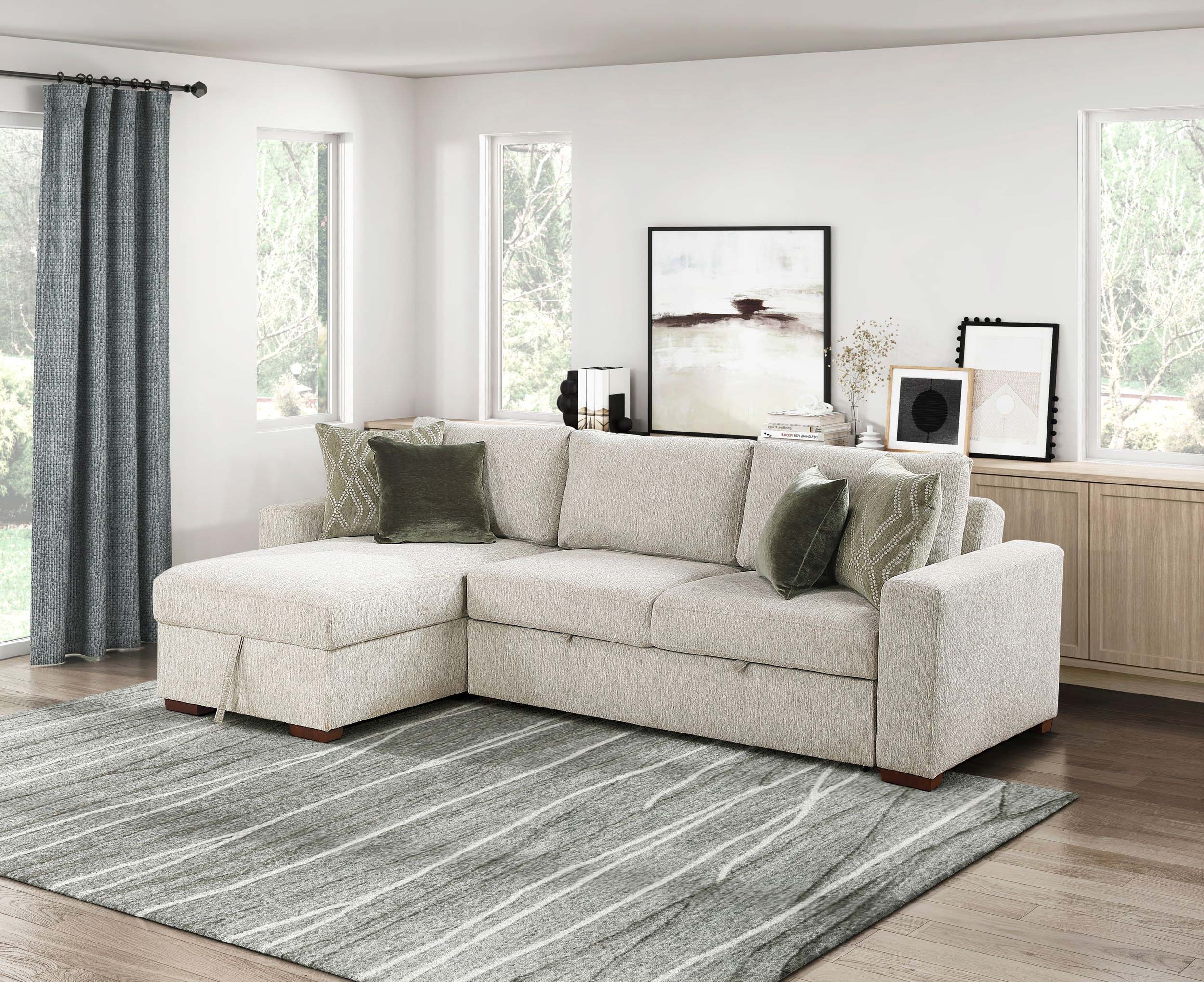 Isla Microfiber 2-Piece Modular Sectional Sofa with Reversible Chaise & Pull-Out Bed