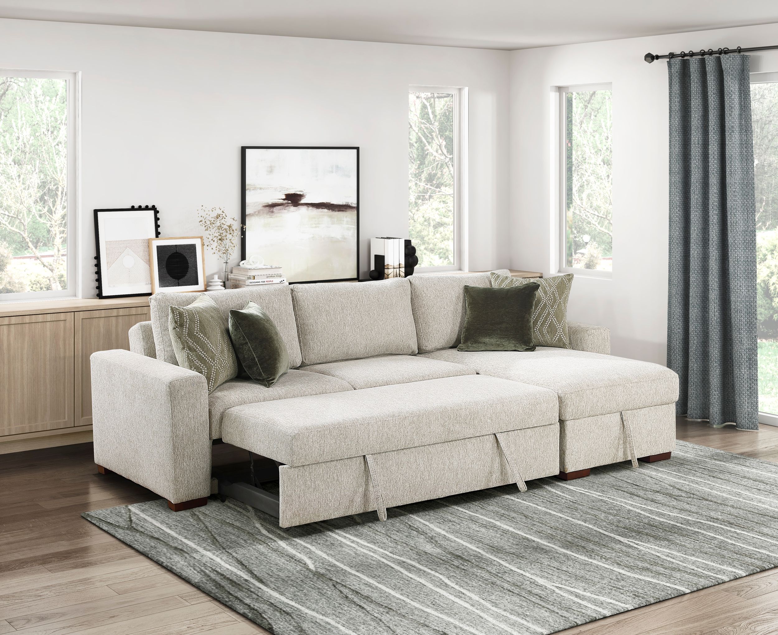Isla Microfiber 2-Piece Modular Sectional Sofa with Reversible Chaise & Pull-Out Bed