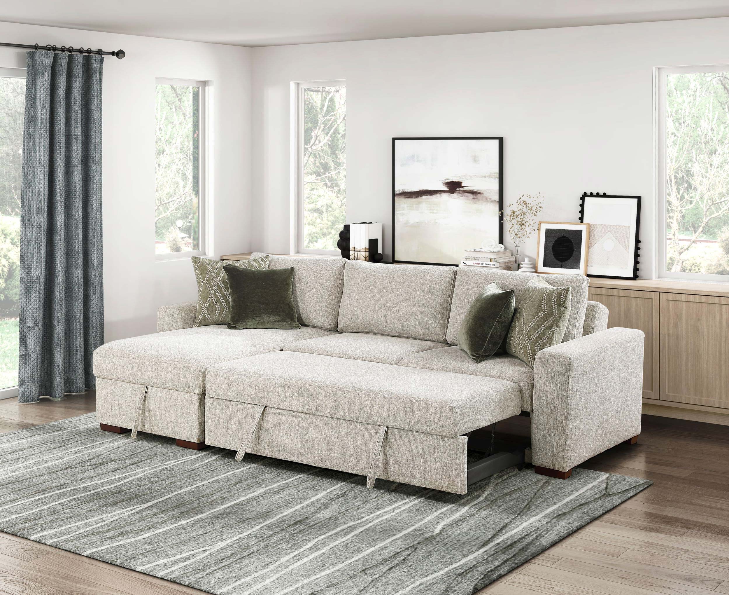 Isla Microfiber 2-Piece Modular Sectional Sofa with Reversible Chaise & Pull-out Bed