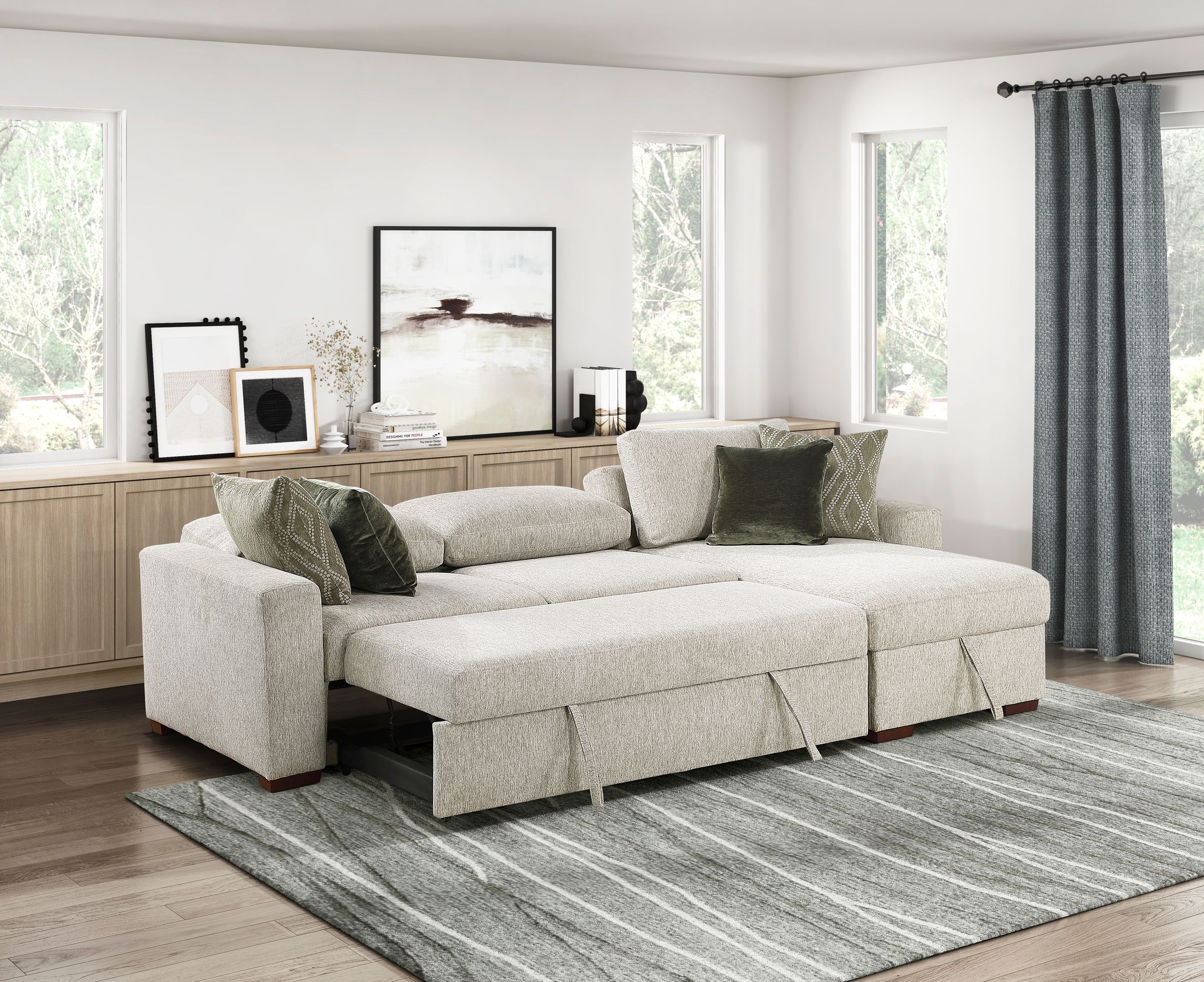Isla Microfiber 2-Piece Modular Sectional Sofa with Reversible Chaise & Pull-out Bed
