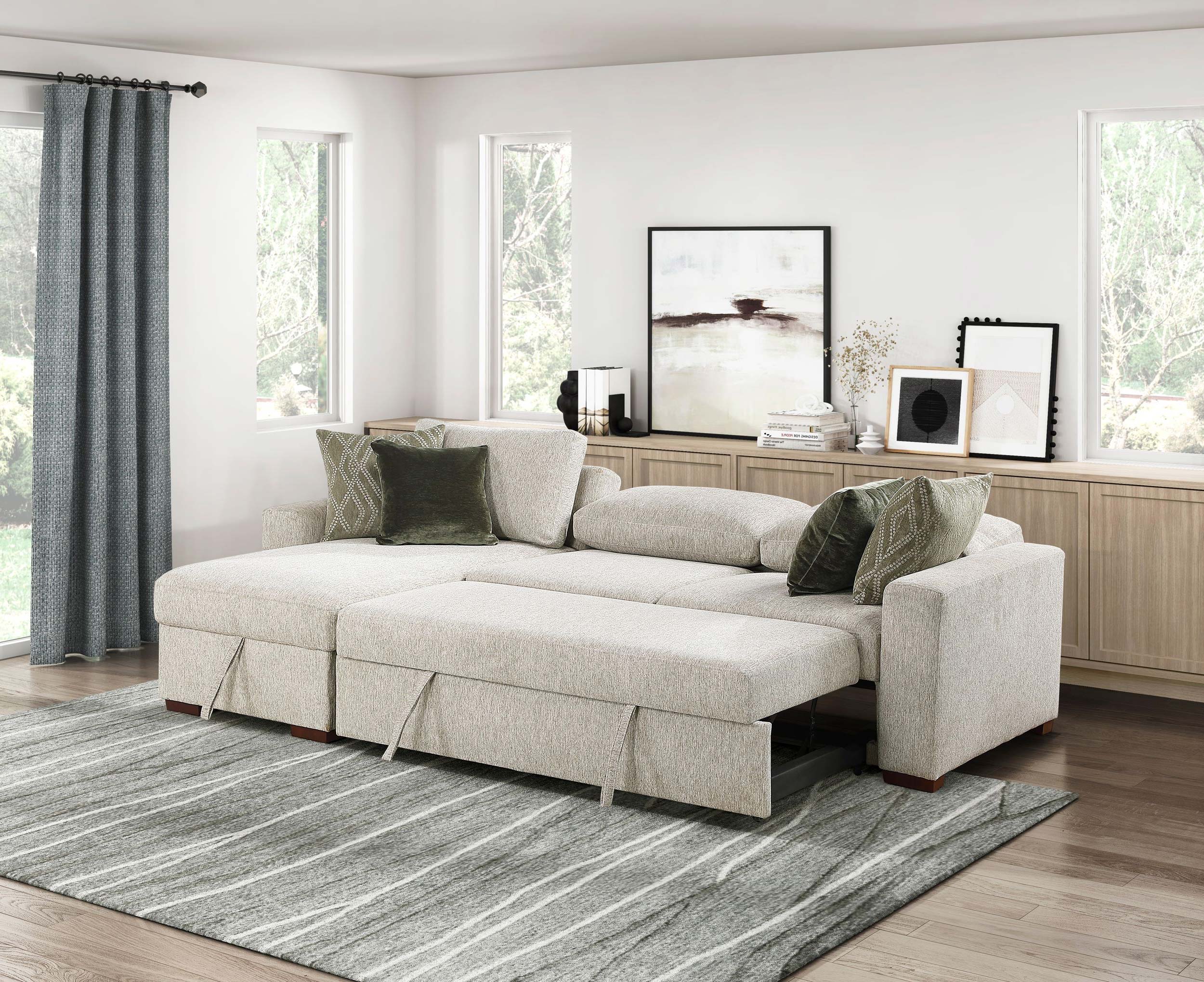 Isla Microfiber 2-Piece Modular Sectional Sofa with Reversible Chaise & Pull-Out Bed