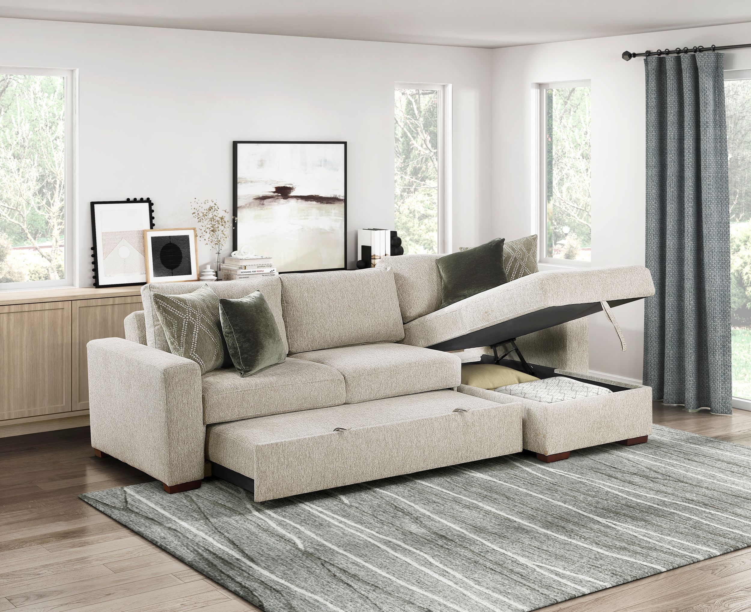 Isla Microfiber 2-Piece Modular Sectional Sofa with Reversible Chaise & Pull-Out Bed
