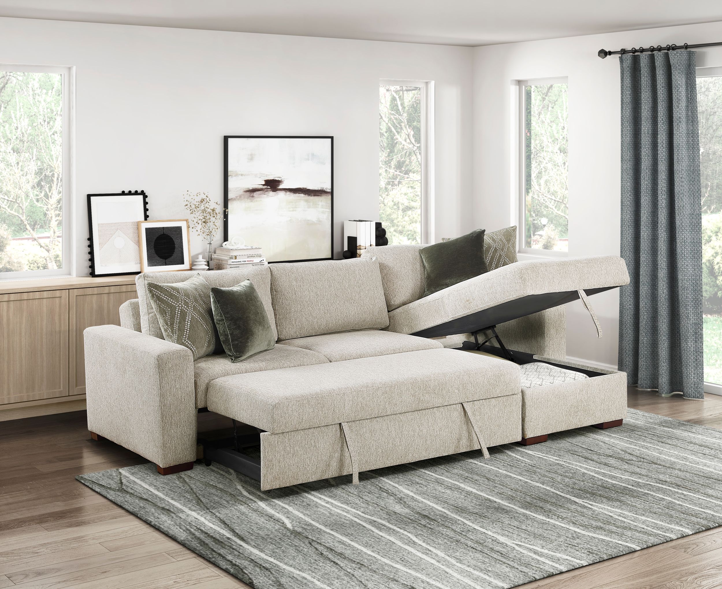 Isla Microfiber 2-Piece Modular Sectional Sofa with Reversible Chaise & Pull-out Bed