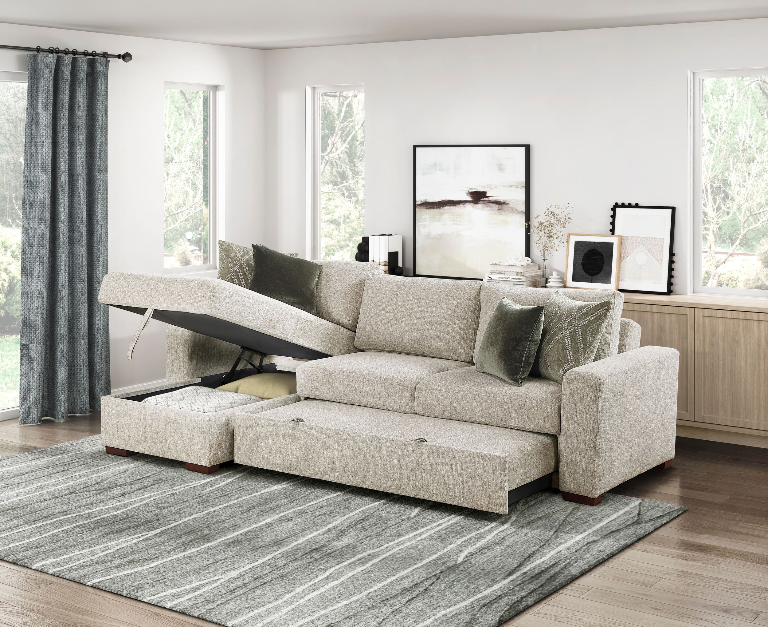 Isla Microfiber 2-Piece Modular Sectional Sofa with Reversible Chaise & Pull-out Bed