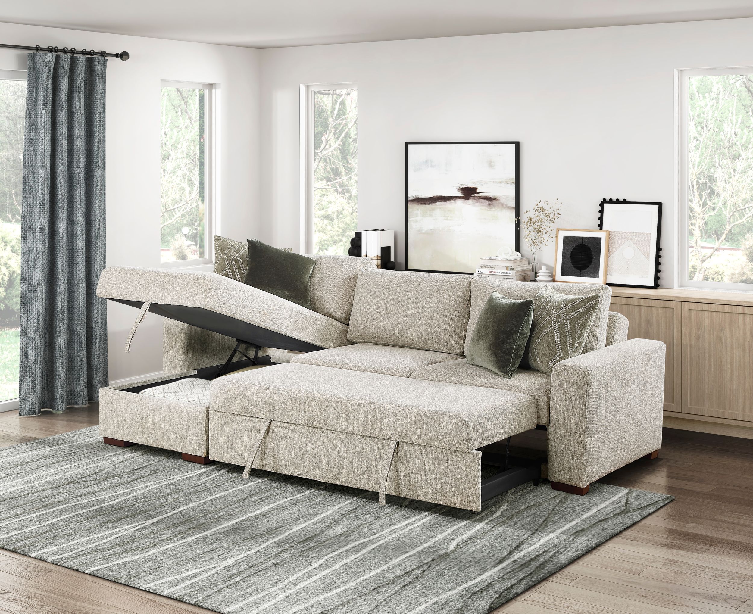 Isla Microfiber 2-Piece Modular Sectional Sofa with Reversible Chaise & Pull-Out Bed