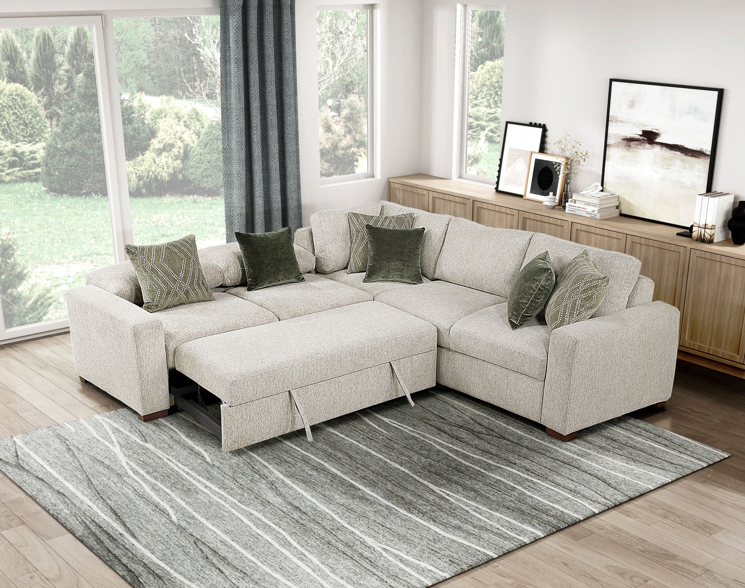 Isla L-Shaped Microfiber 3-Piece Modular Sectional with Pull-out Bed
