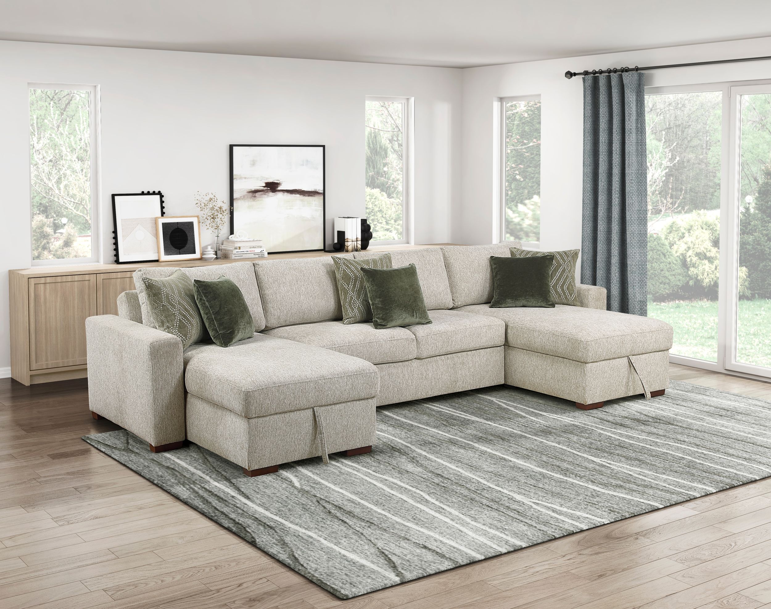 Isla U-Shaped Microfiber 3-Piece Double Chaise Modular Sectional