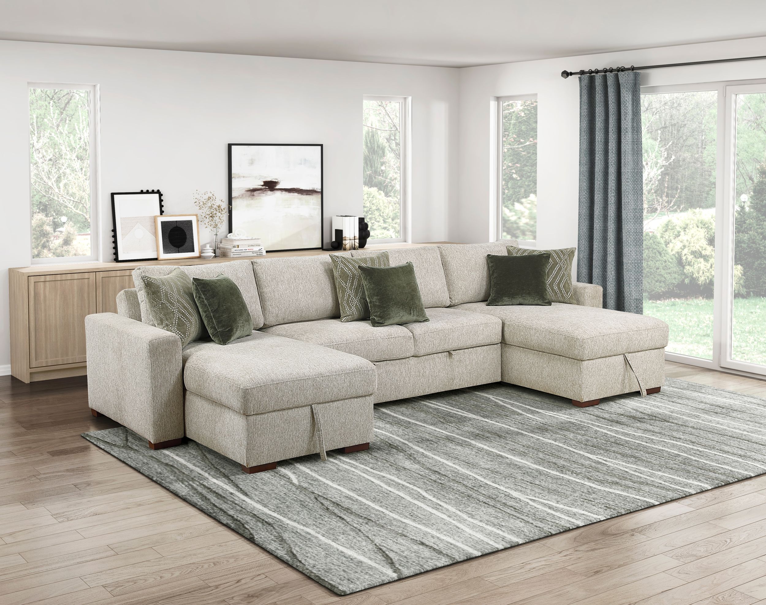Isla U-Shaped Microfiber 4-Piece Modular Sectional with Reversible Chaise & Pull-out Bed