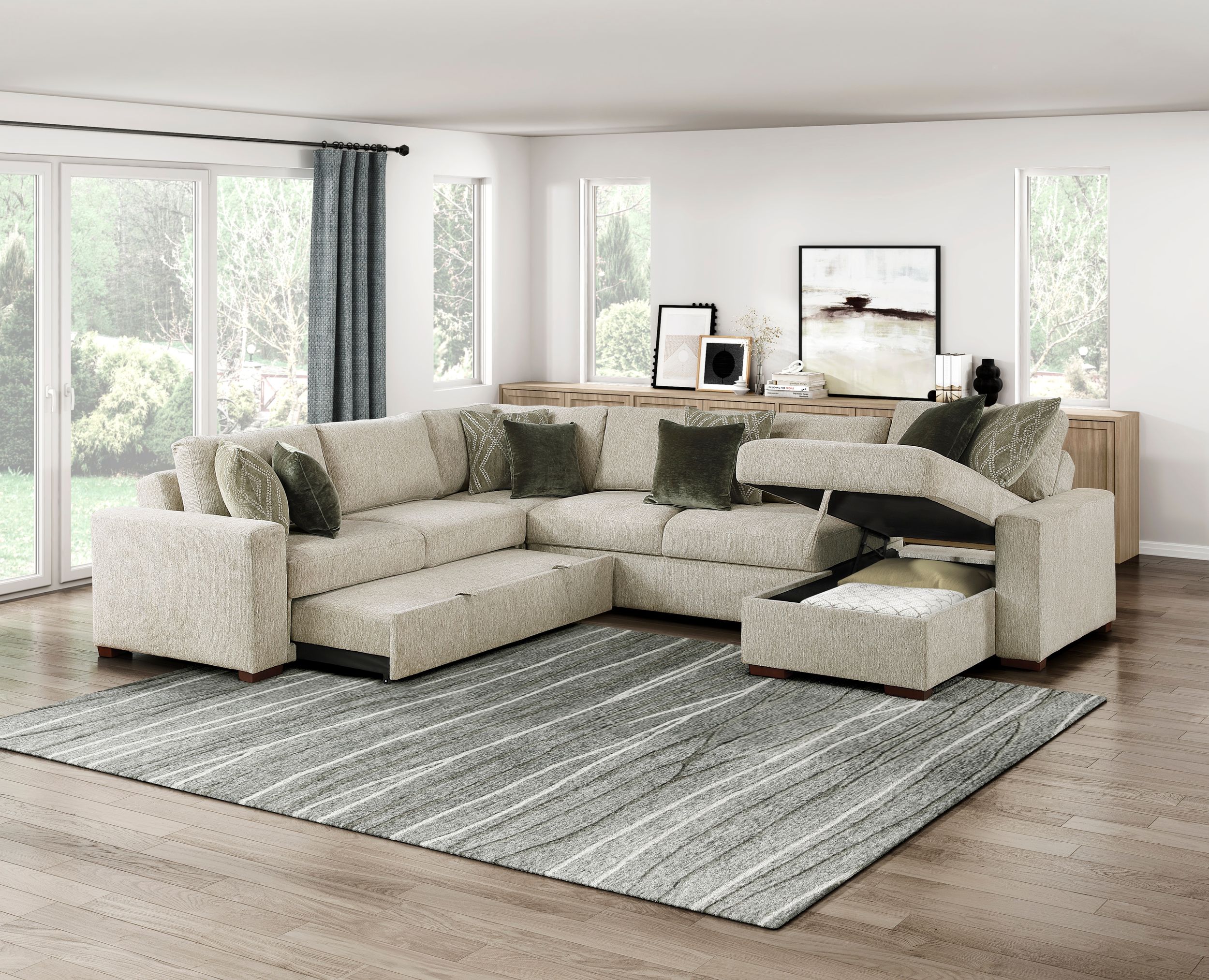 Isla U-Shaped Microfiber 4-Piece Modular Sectional with Reversible Chaise & Pull-out Bed