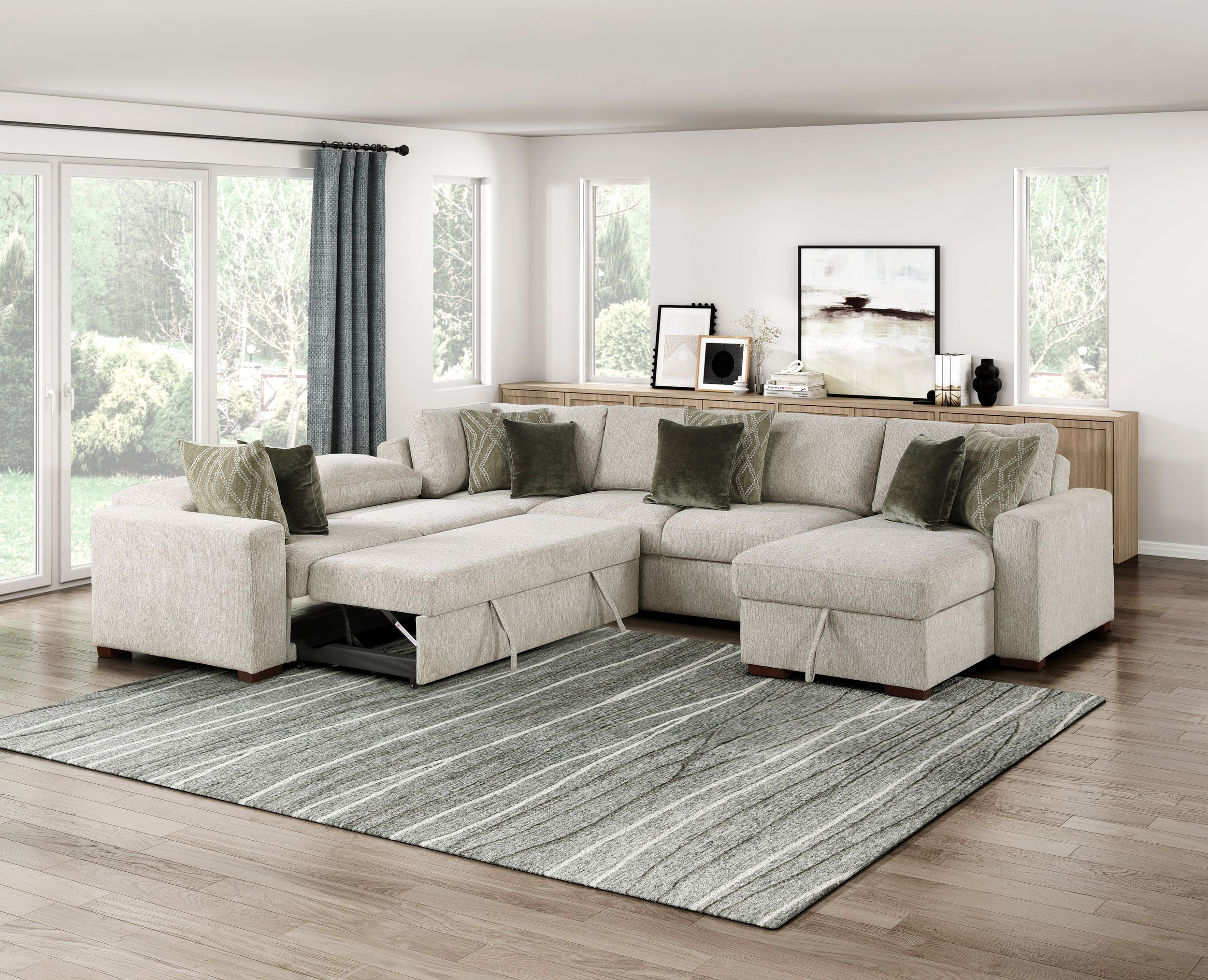 Isla U-Shaped Microfiber 4-Piece Modular Sectional with Reversible Chaise & Pull-out Bed