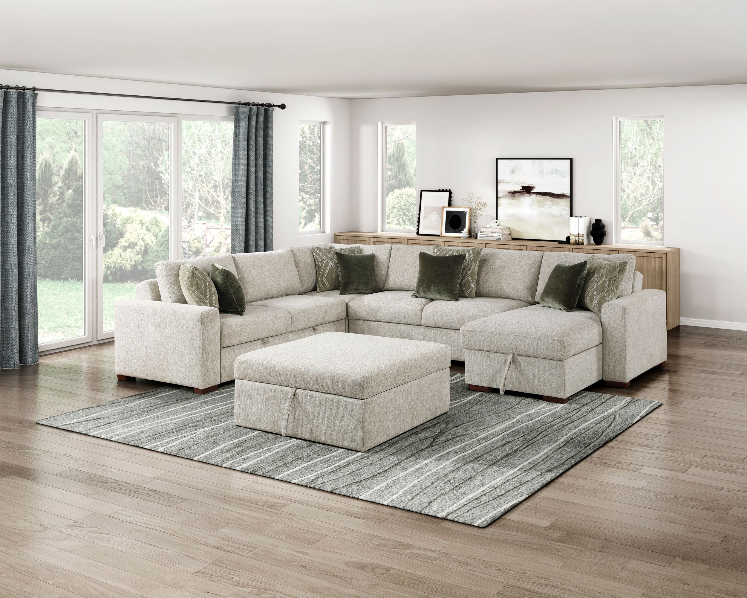Isla U-Shaped Microfiber 4-Piece Modular Sectional with Reversible Chaise & Pull-out Bed