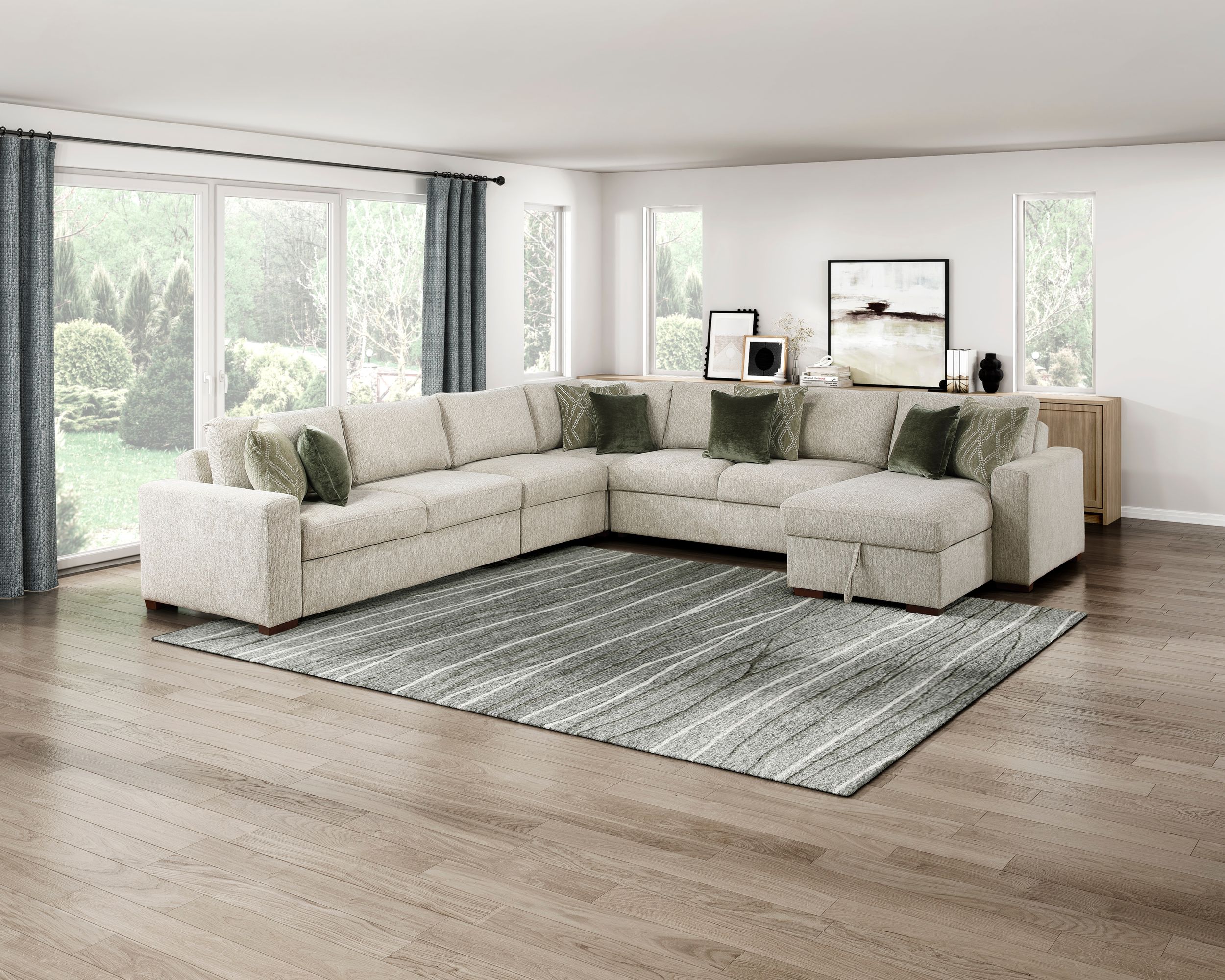 Isla U-Shaped Microfiber 4-Piece Modular Sectional with Reversible Chaise & Pull-out Bed