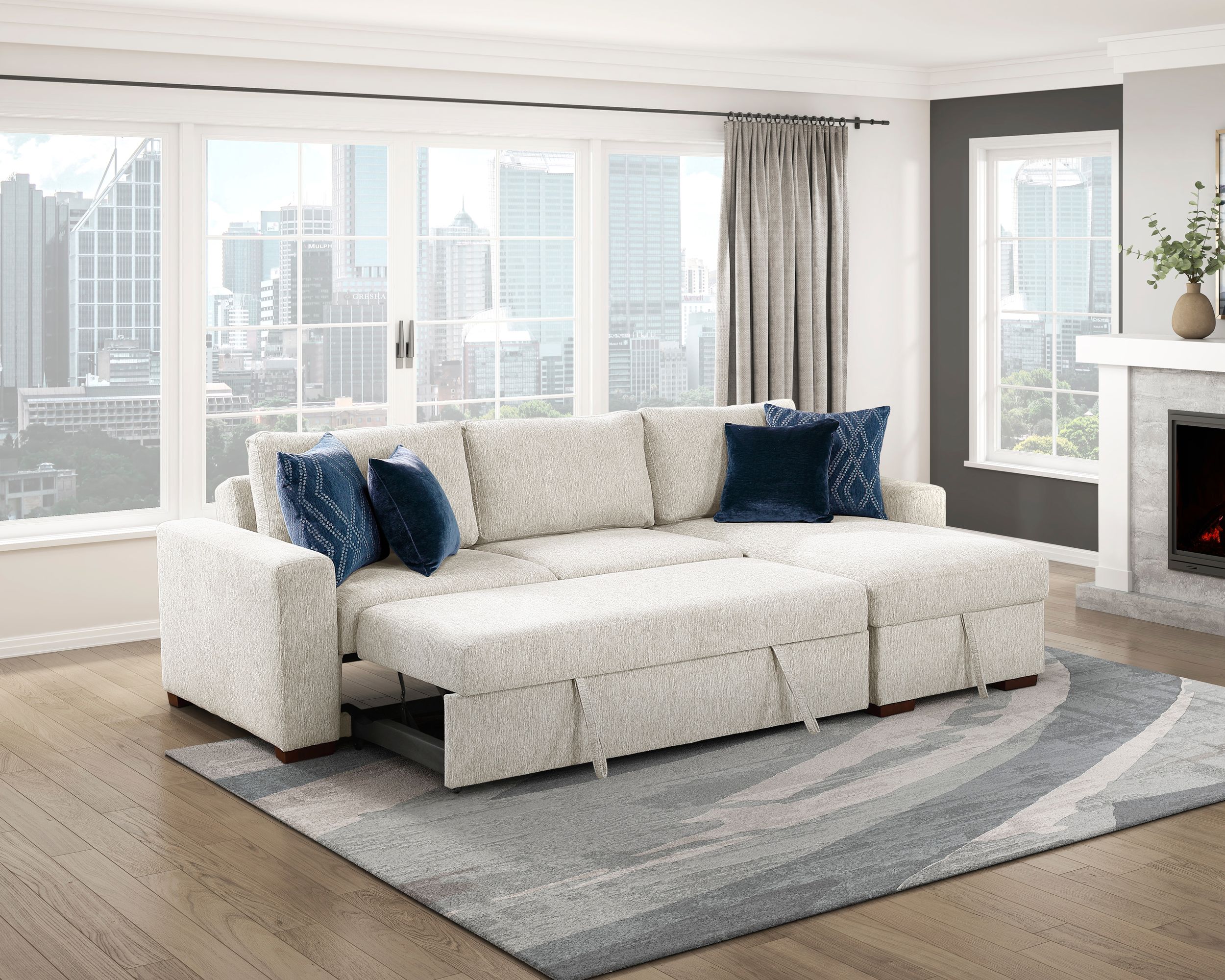 Isla Microfiber 2-Piece Modular Sectional Sofa with Reversible Chaise & Pull-out Bed