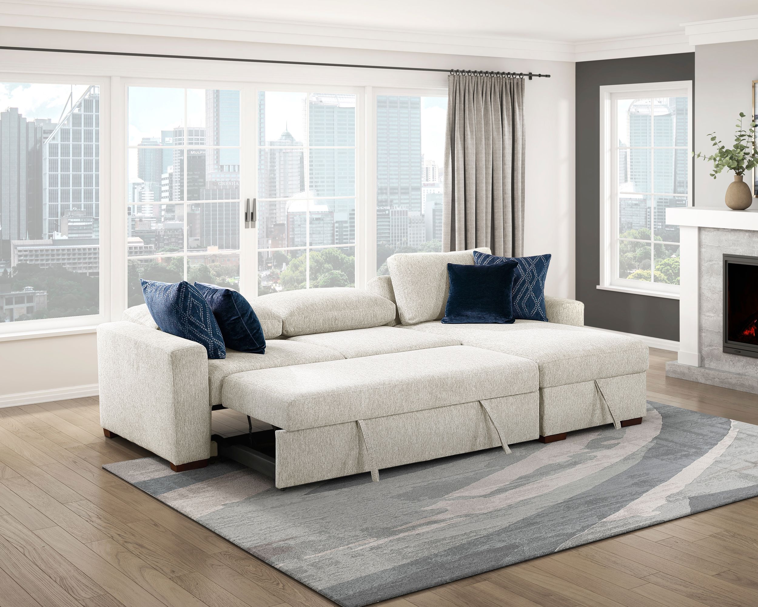 Isla Microfiber 2-Piece Modular Sectional Sofa with Reversible Chaise & Pull-out Bed