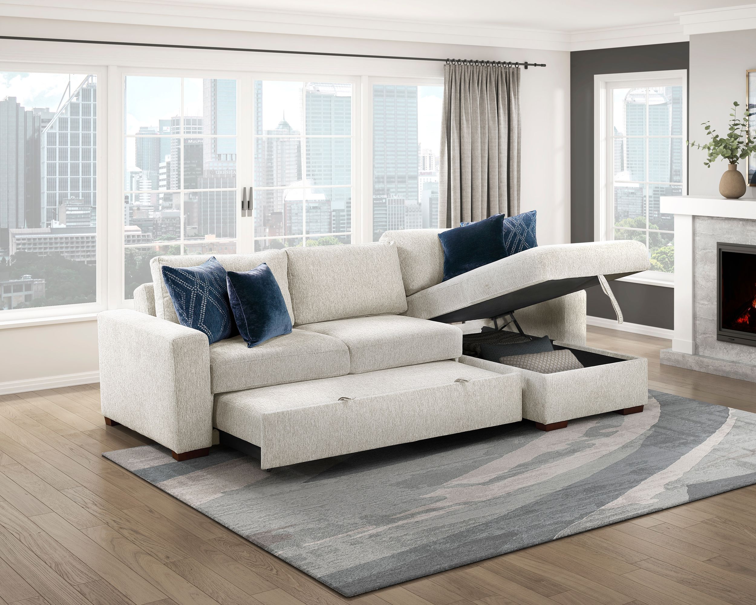 Isla Microfiber 2-Piece Modular Sectional Sofa with Reversible Chaise & Pull-out Bed