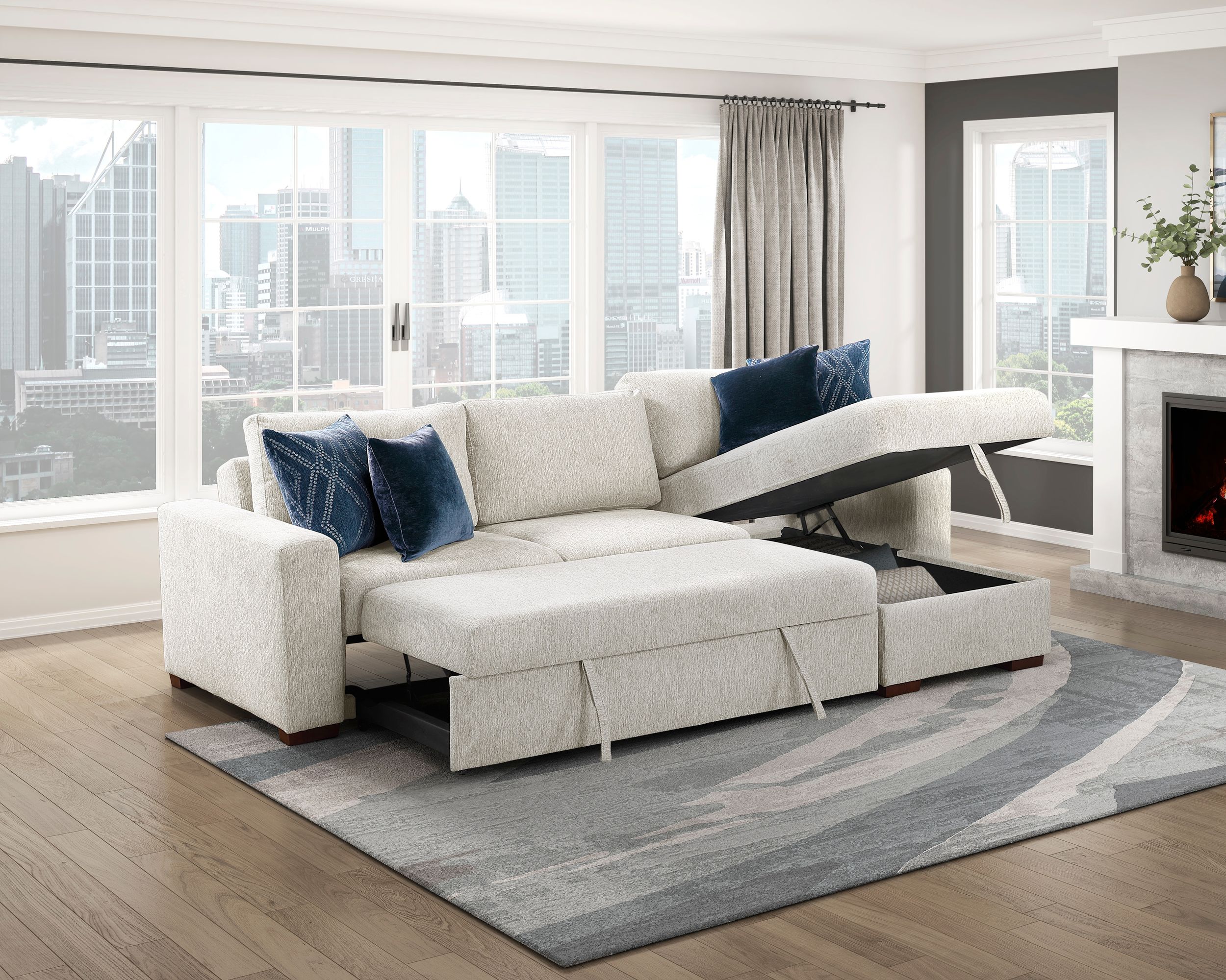 Isla Microfiber 2-Piece Modular Sectional Sofa with Reversible Chaise & Pull-out Bed