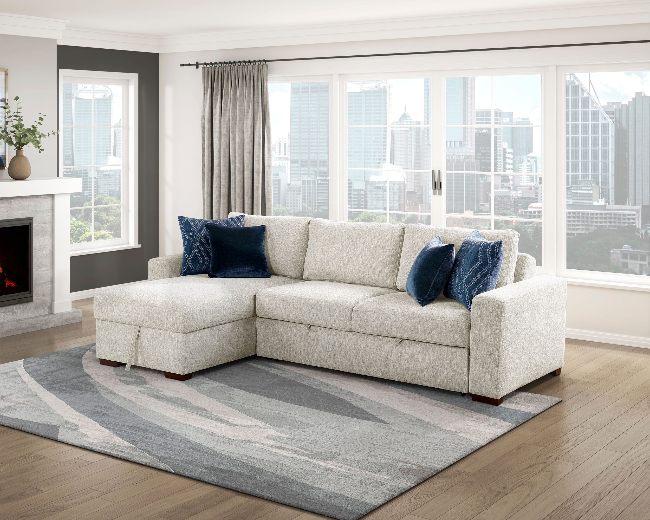 Isla Microfiber 2-Piece Modular Sectional Sofa with Reversible Chaise & Pull-out Bed