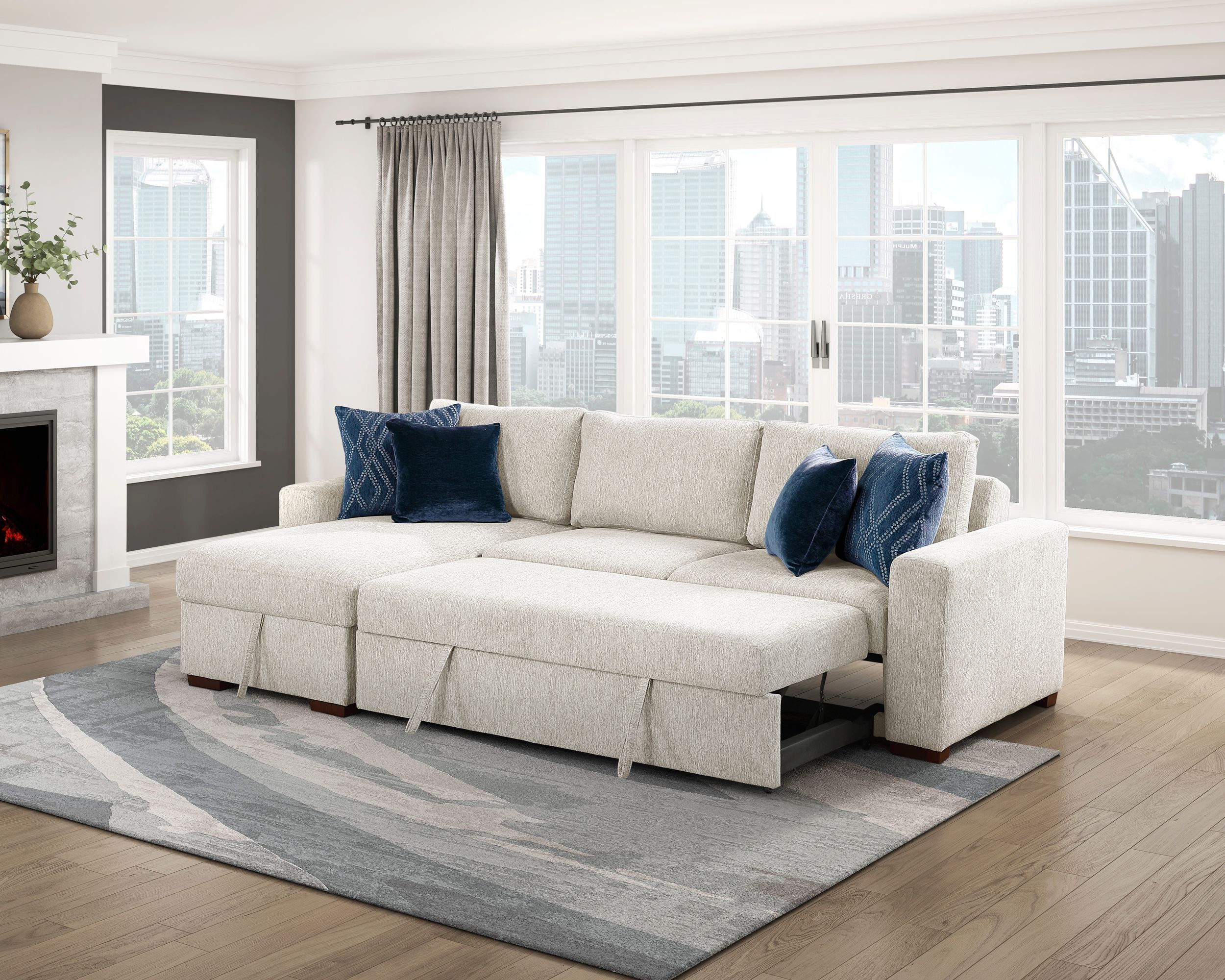 Isla Microfiber 2-Piece Modular Sectional Sofa with Reversible Chaise & Pull-out Bed