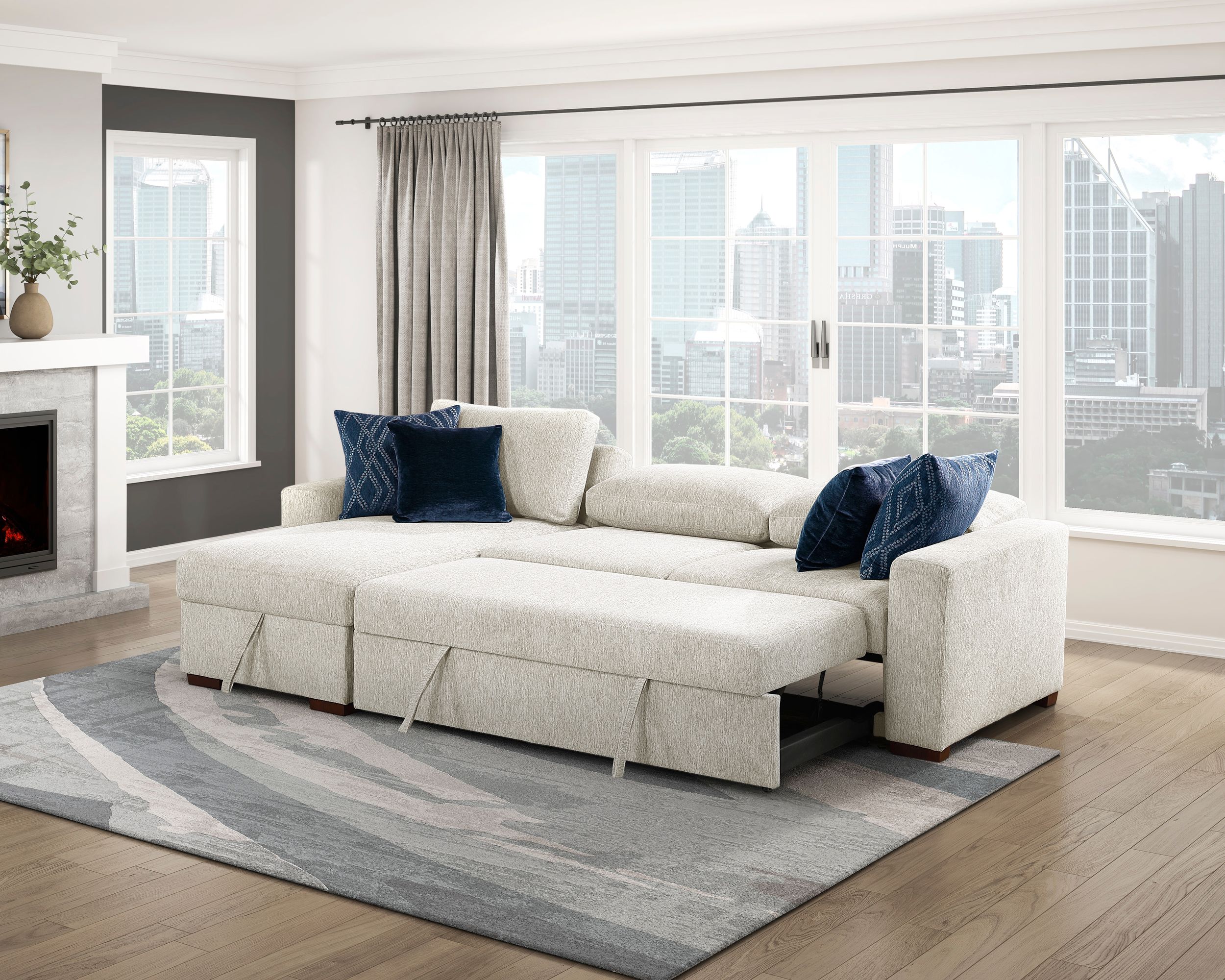 Isla Microfiber 2-Piece Modular Sectional Sofa with Reversible Chaise & Pull-out Bed