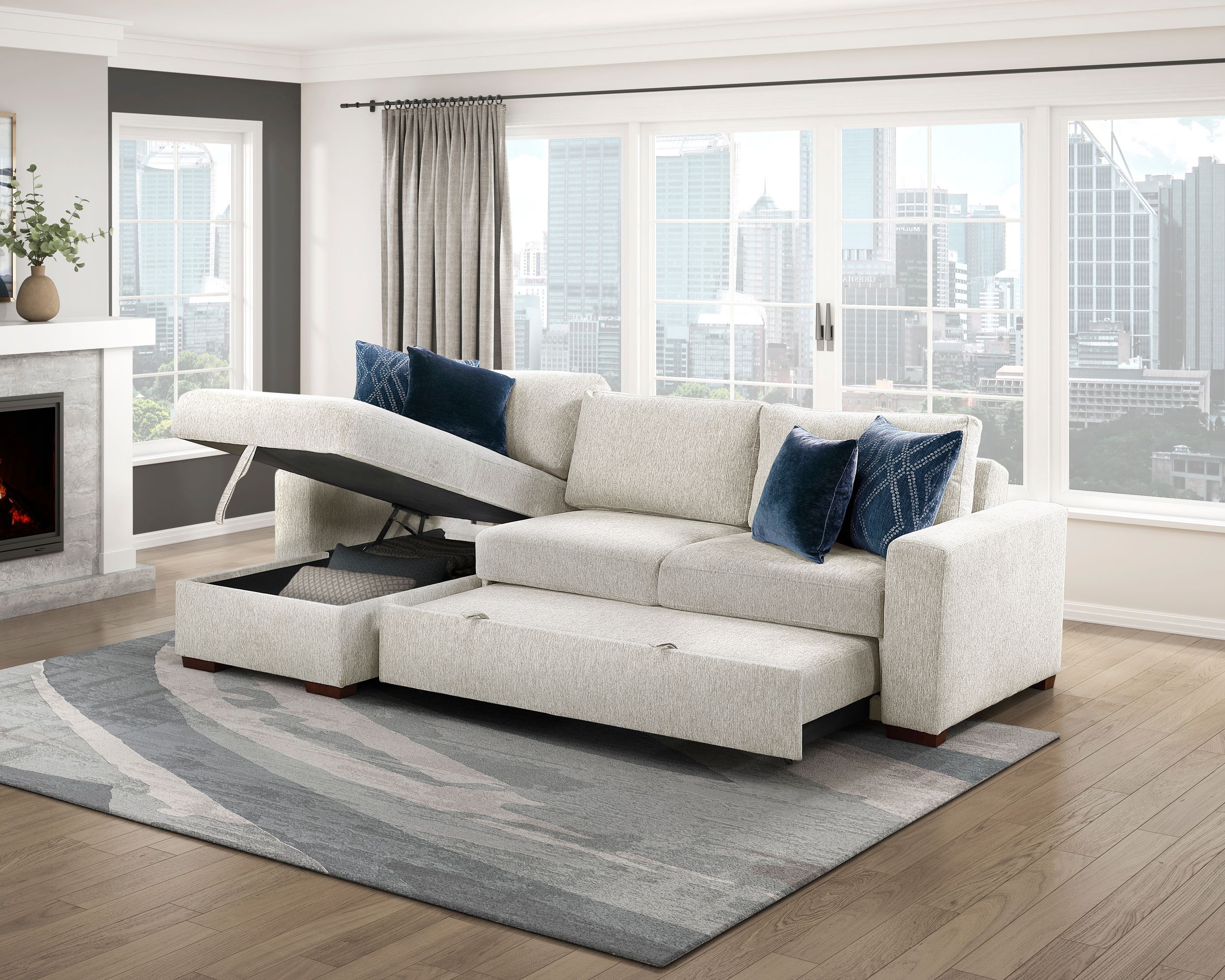 Isla Microfiber 2-Piece Modular Sectional Sofa with Reversible Chaise & Pull-out Bed