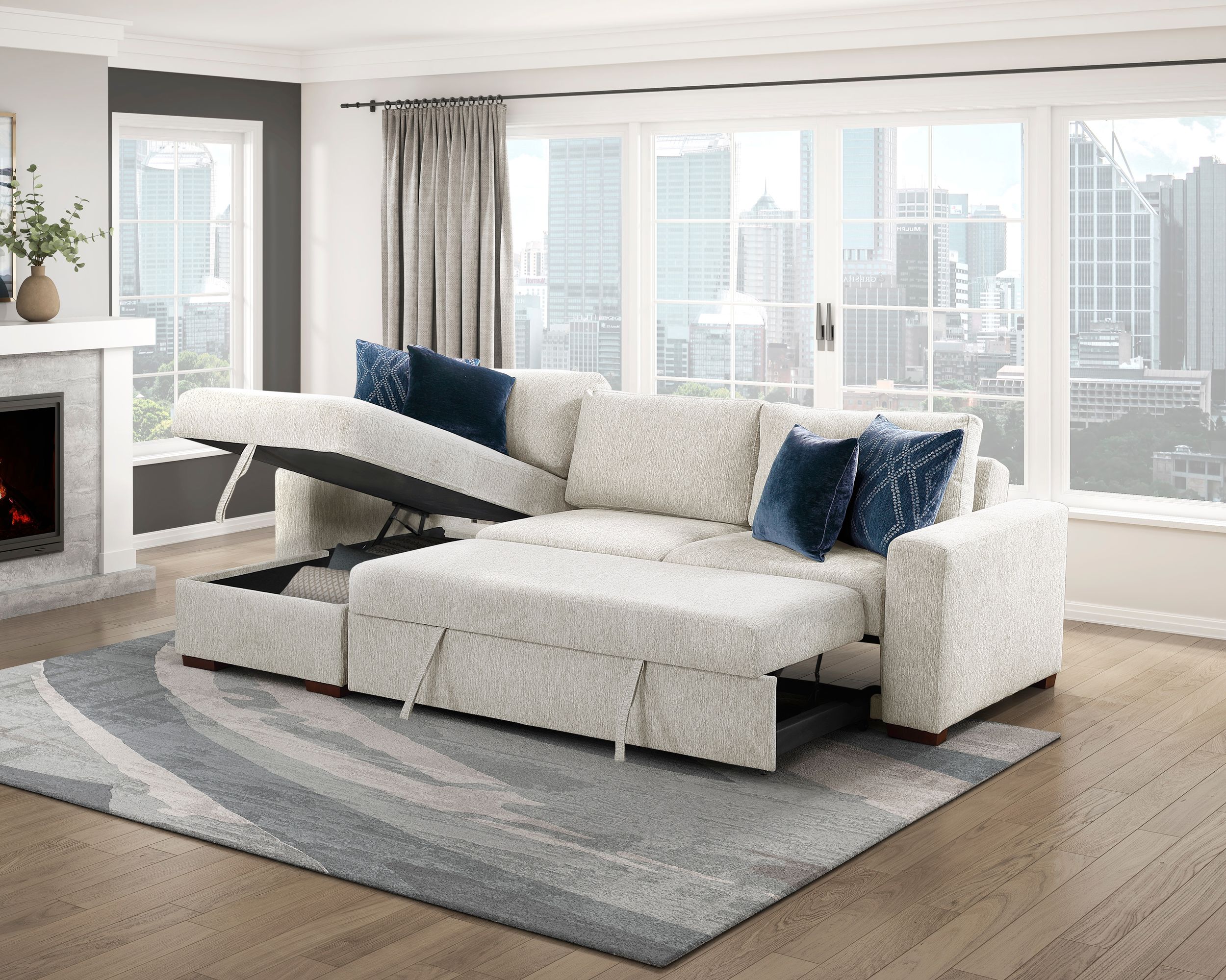 Isla Microfiber 2-Piece Modular Sectional Sofa with Reversible Chaise & Pull-out Bed