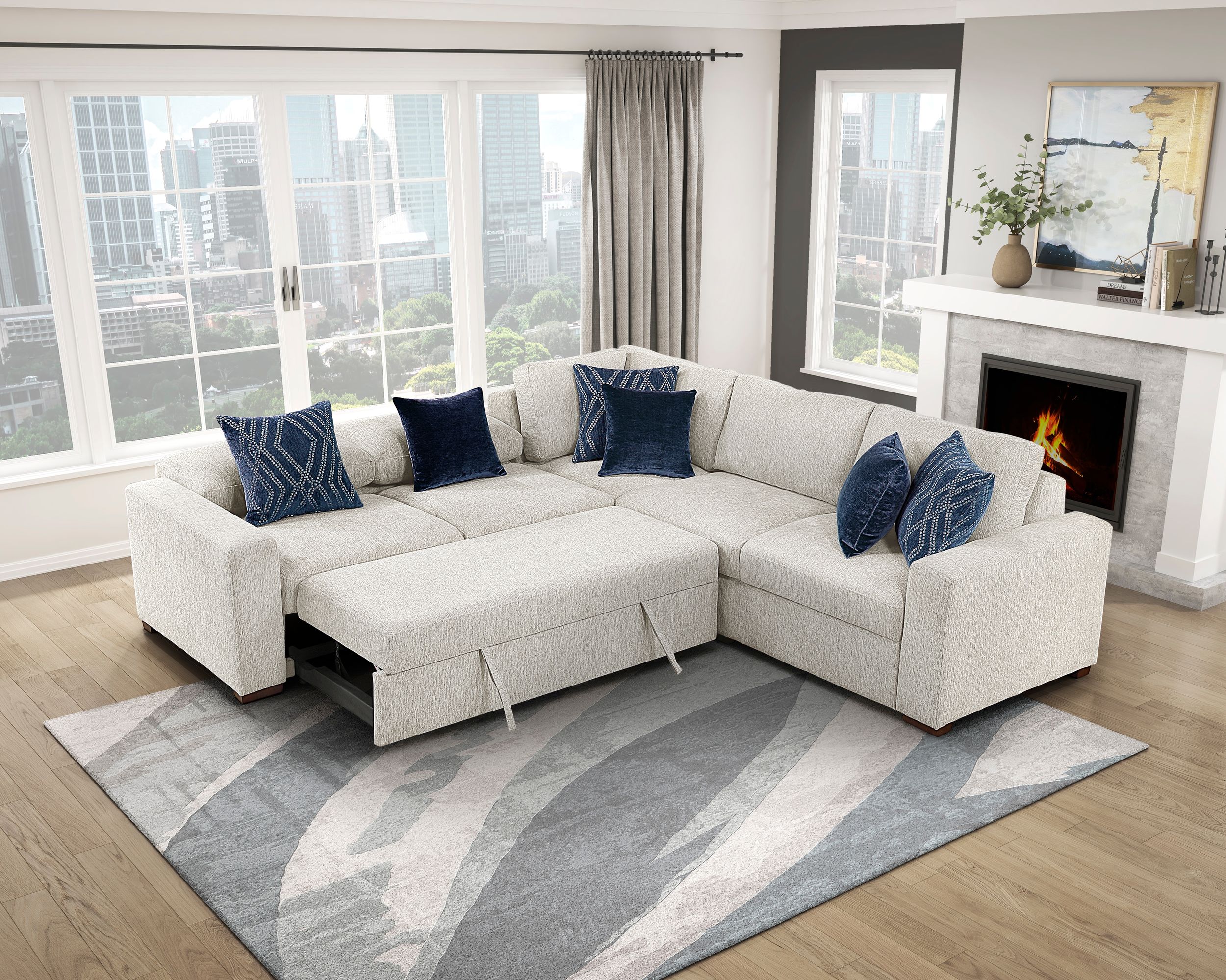 Isla L-Shaped Microfiber 3-Piece Modular Sectional with Pull-out Bed