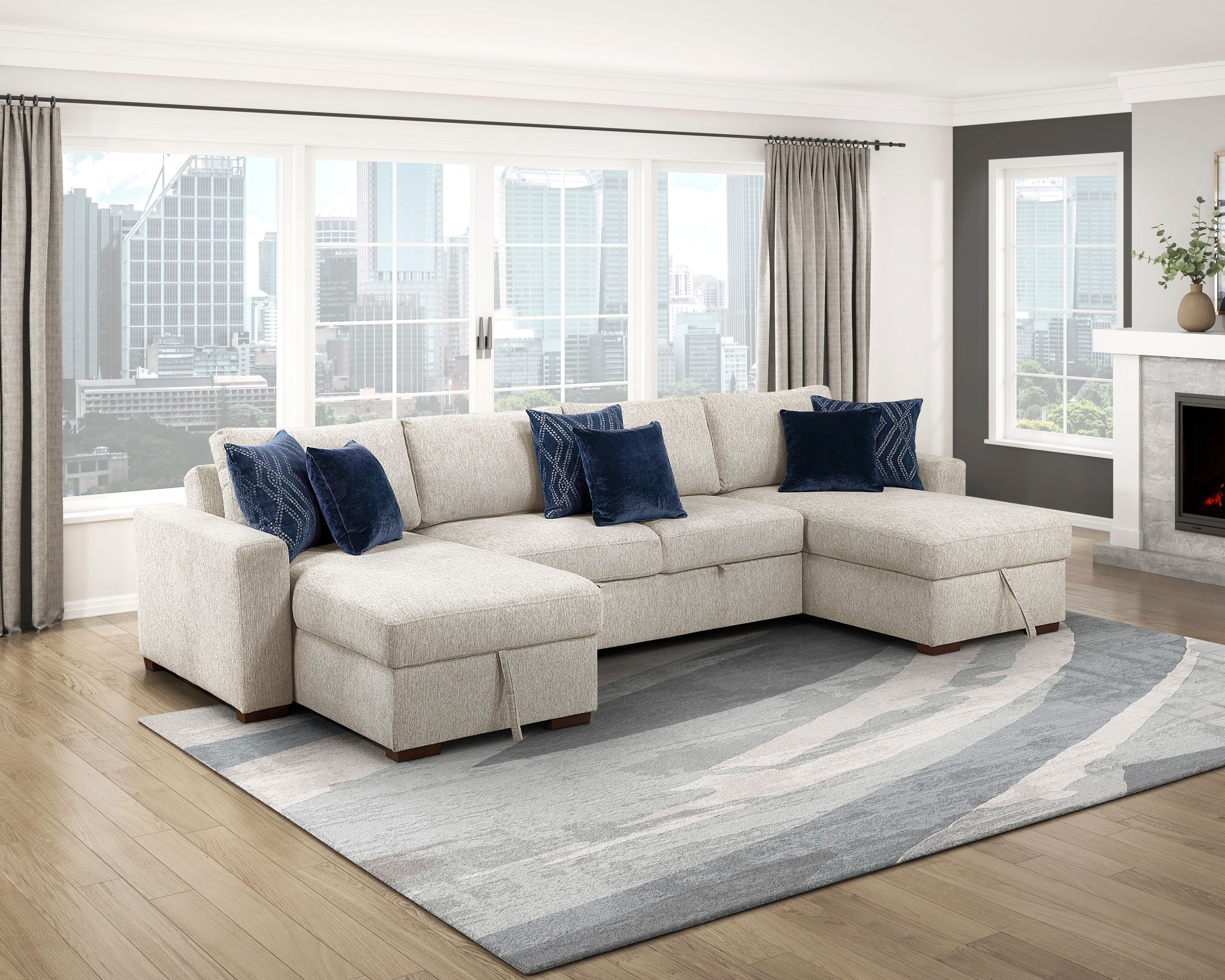 Isla U-Shaped Microfiber 3-Piece Double Chaise Modular Sectional