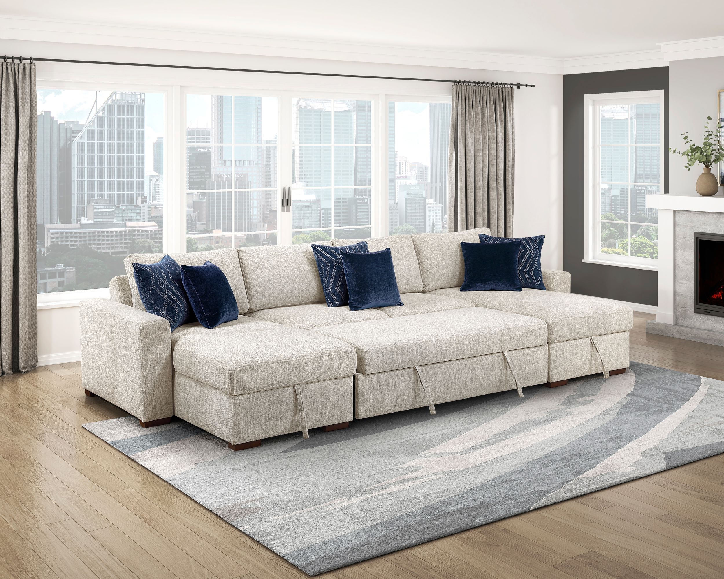 Isla L-Shaped Microfiber 3-Piece Modular Sectional with Pull-out Bed