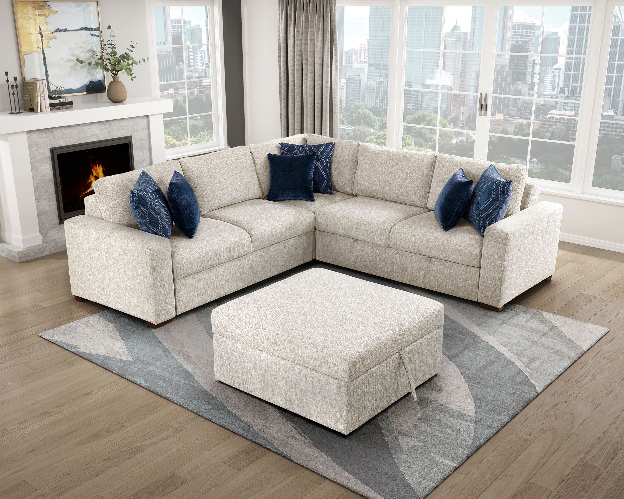 Isla L-Shaped Microfiber 3-Piece Modular Sectional with Pull-out Bed