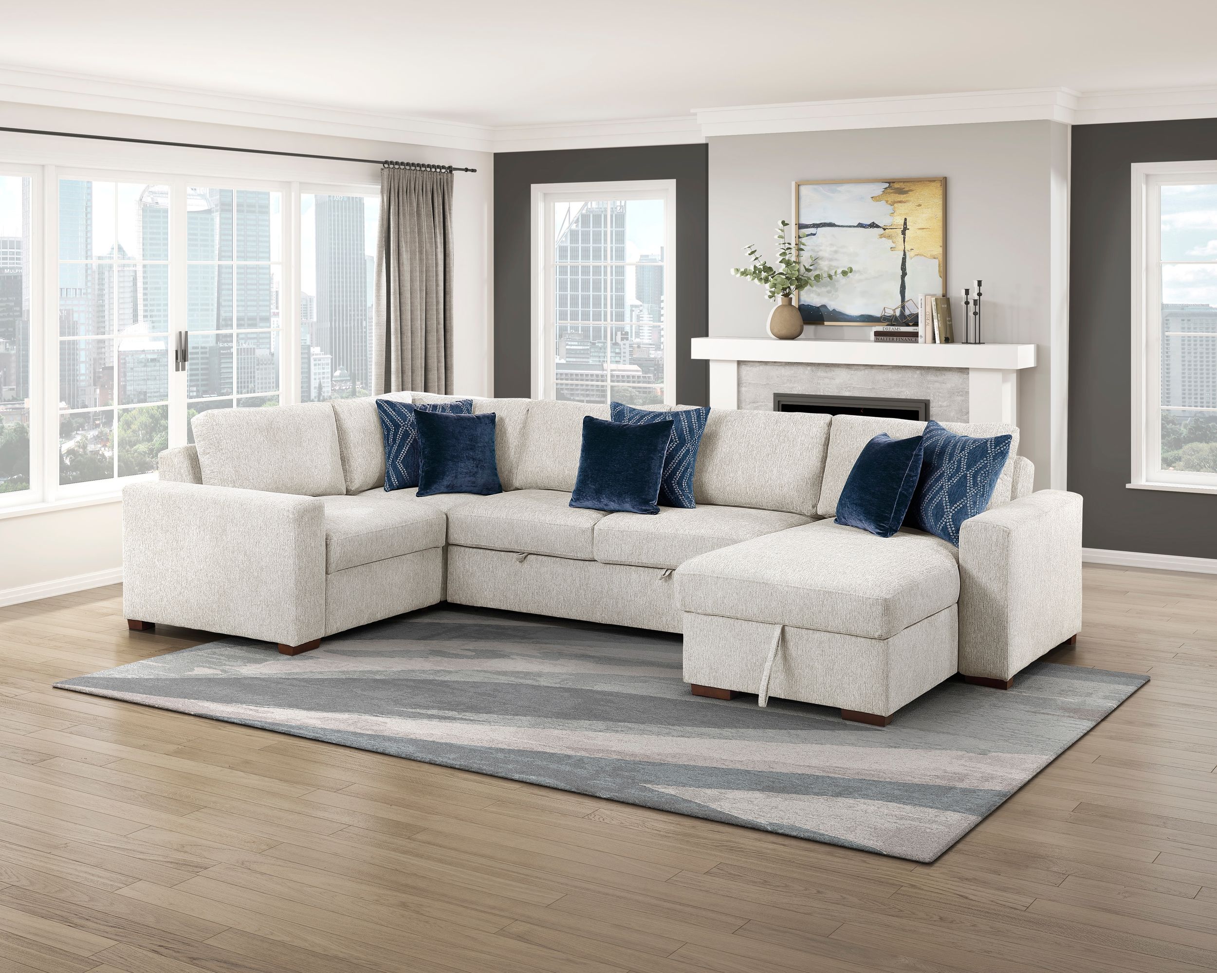 Isla U-Shaped Microfiber 4-Piece Modular Sectional with Reversible Chaise & Pull-out Bed
