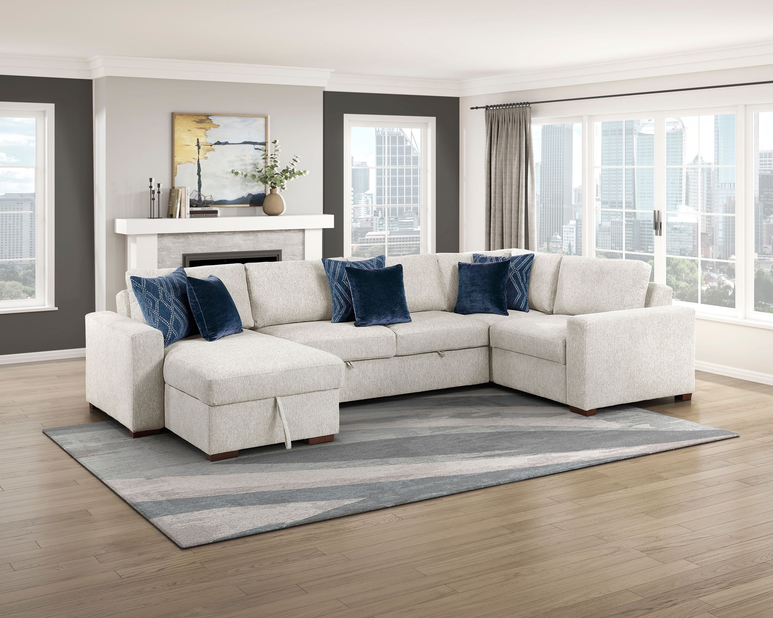 Isla L-Shaped Microfiber 3-Piece Modular Sectional with Pull-out Bed