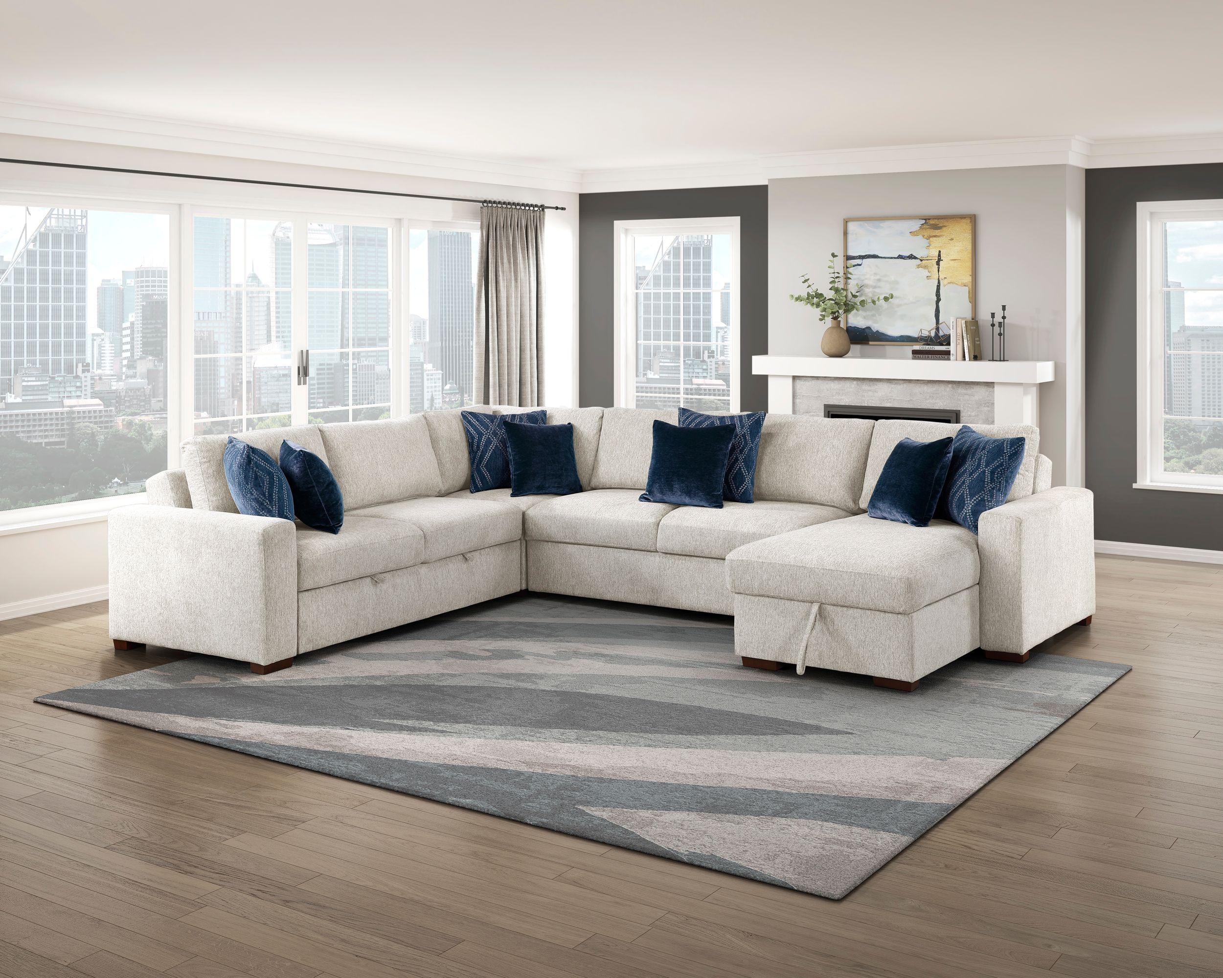Isla U-Shaped Microfiber 4-Piece Modular Sectional with Reversible Chaise & Pull-out Bed