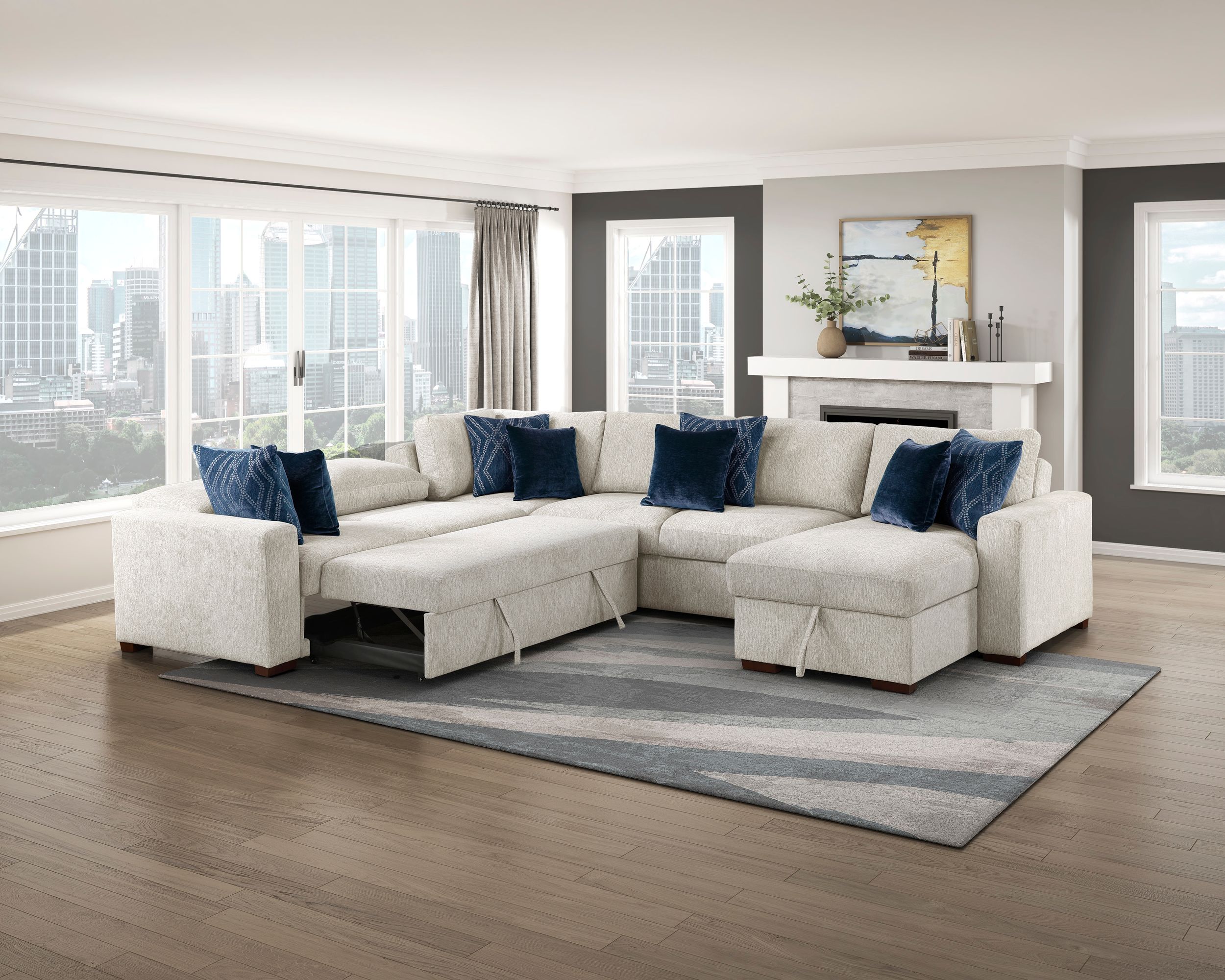 Isla U-Shaped Microfiber 4-Piece Modular Sectional with Reversible Chaise & Pull-out Bed